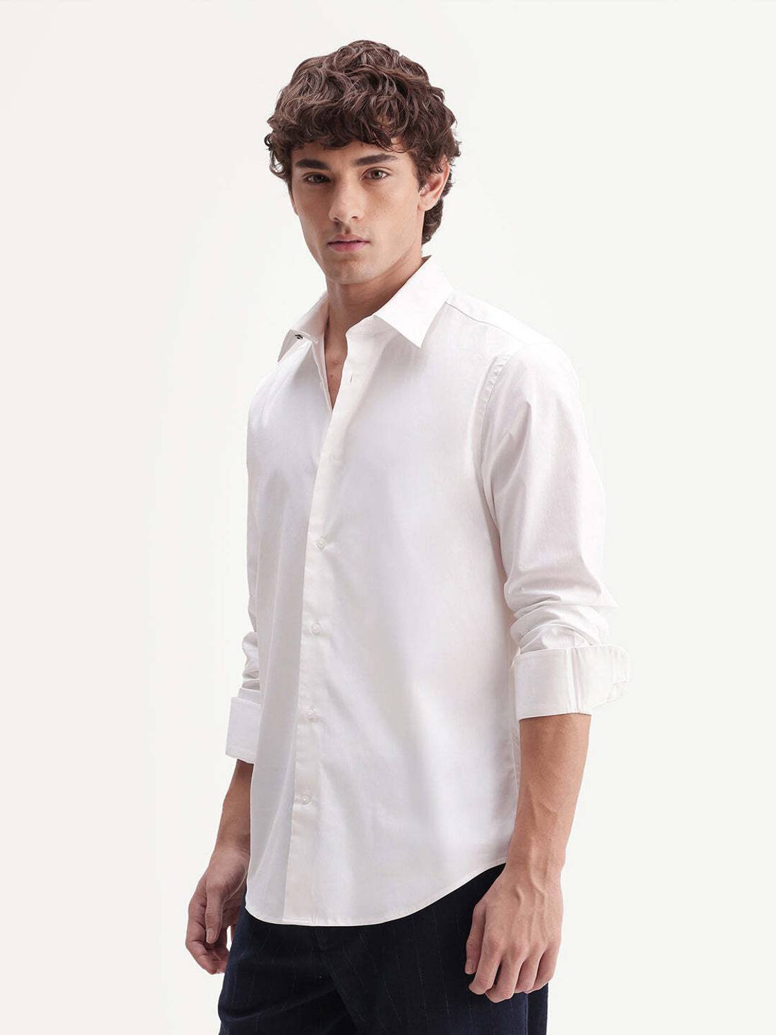 RARE RABBIT Men Solid Casual White Shirt - Image 3