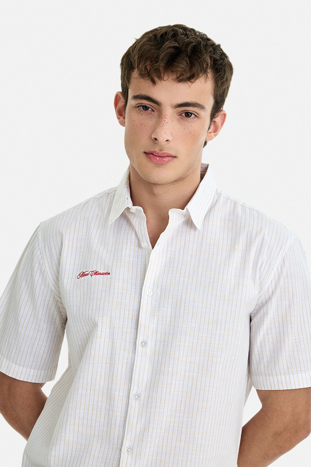 Image of Snitch Men Striped Casual White Shirt