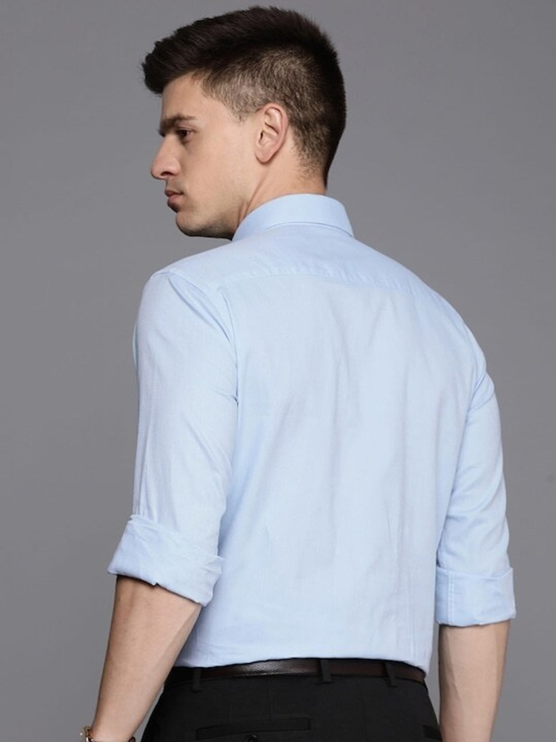 Image of Raymond Men Self Design Formal Blue Shirt