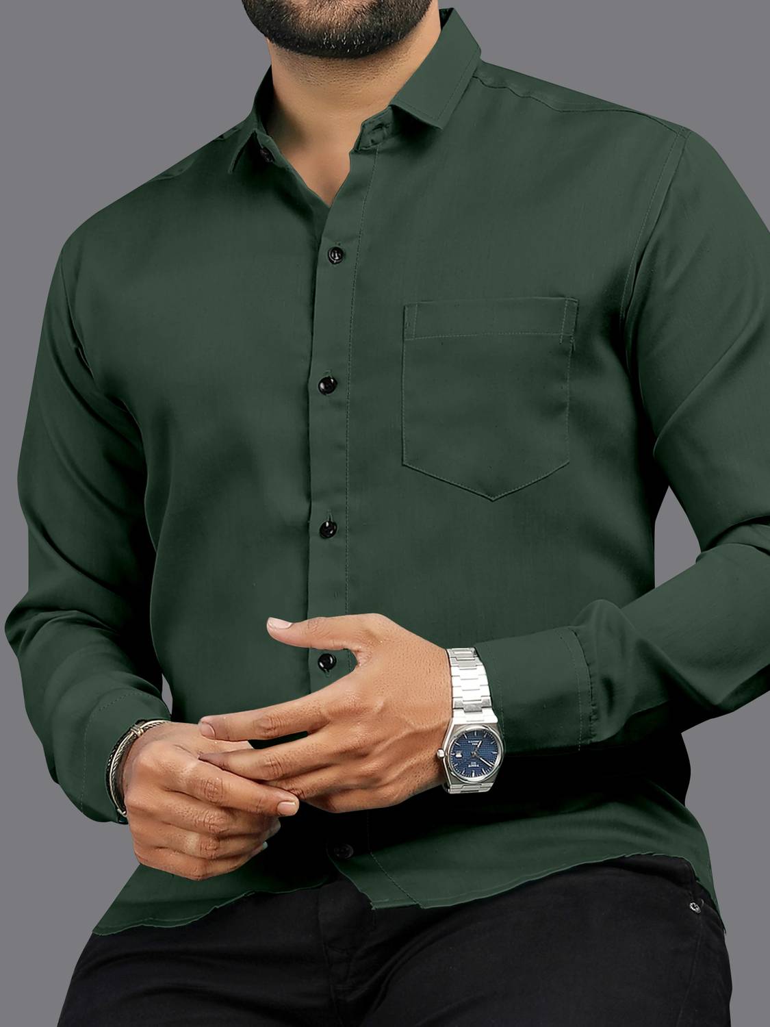 Brucella Men Solid Formal Dark Green Shirt