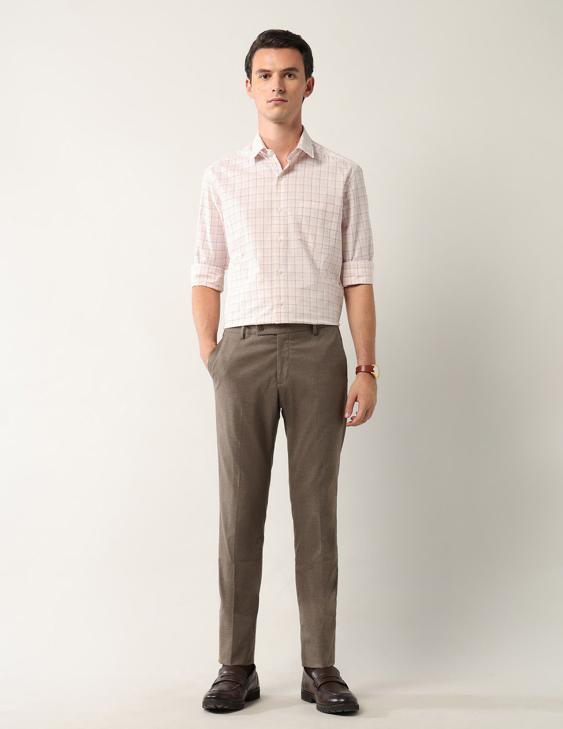 Image of ARROW Men Checkered Formal Orange Shirt