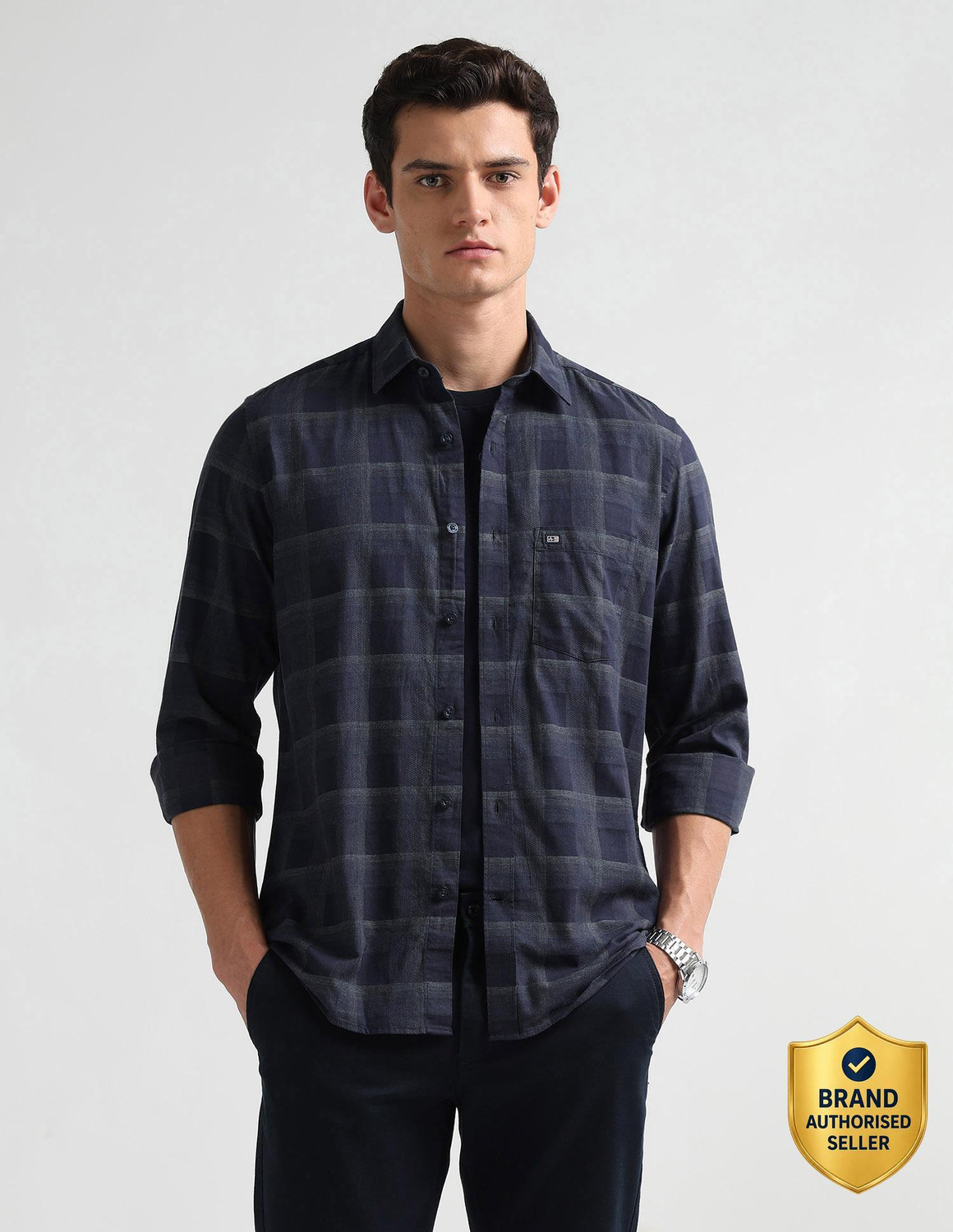 Image of Arrow Sport Men Checkered Casual Blue Shirt