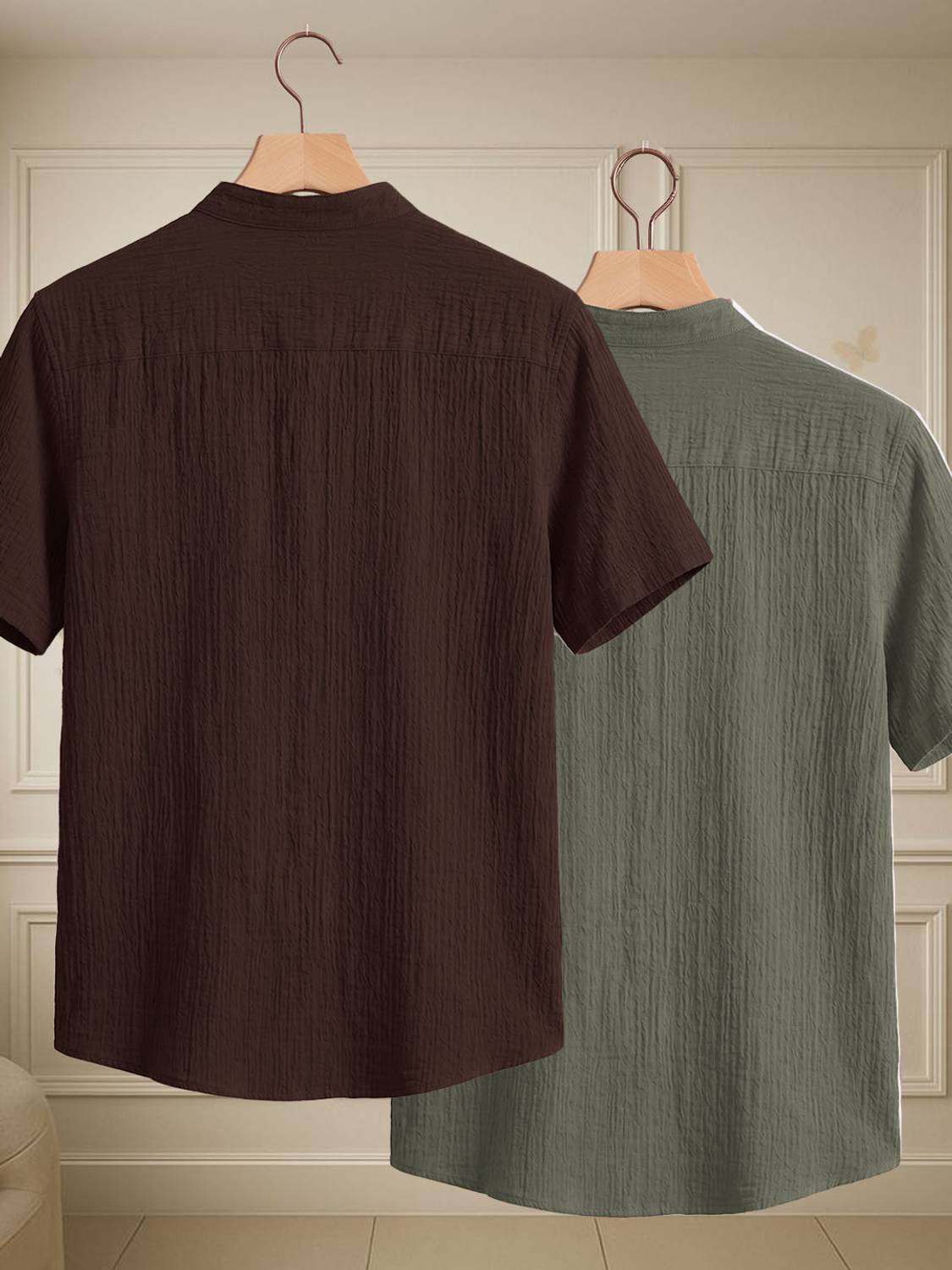 Yazole Men Casual Brown, Green Shirt - Image 2