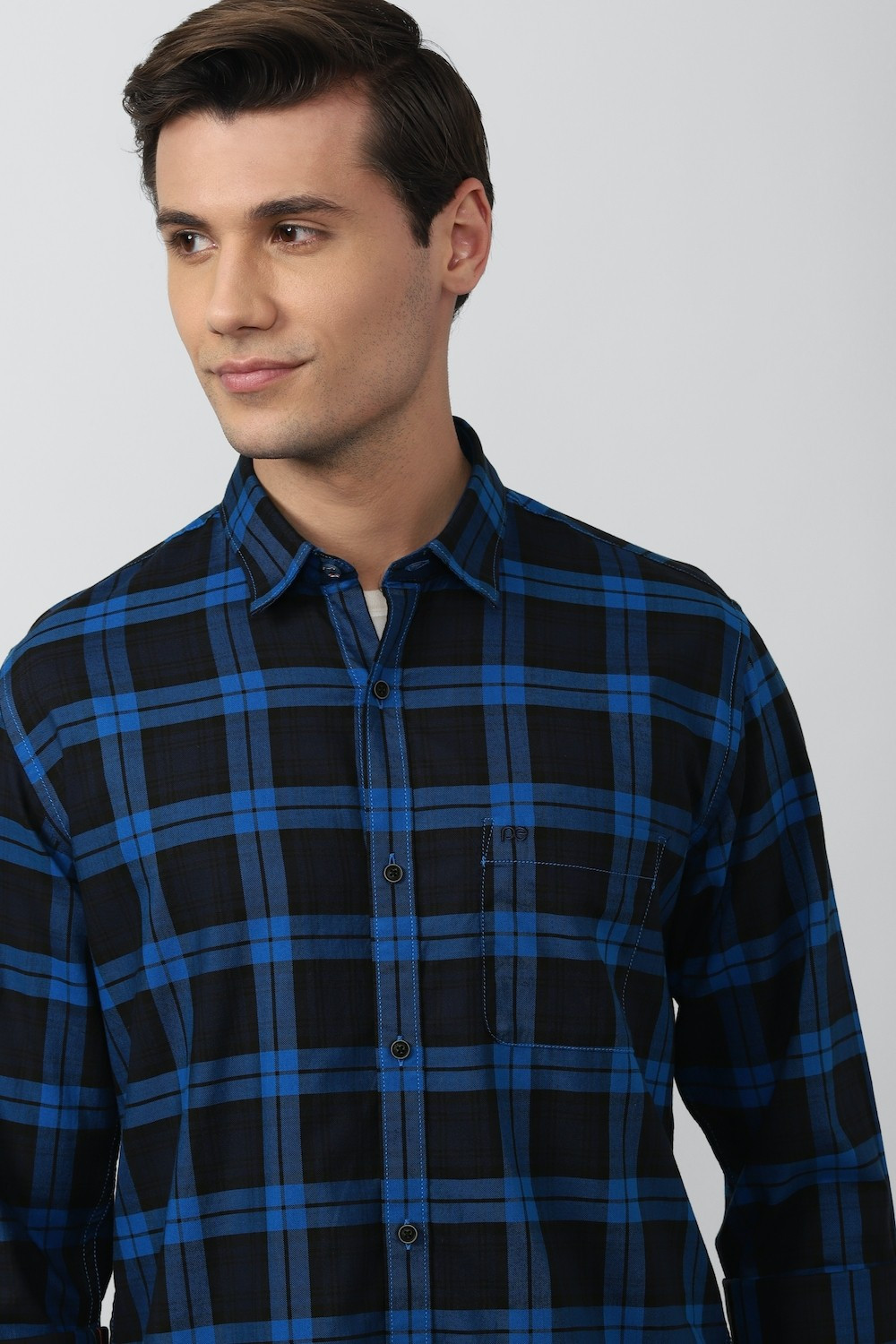 Image of PETER ENGLAND Men Checkered Casual Blue, Black Shirt