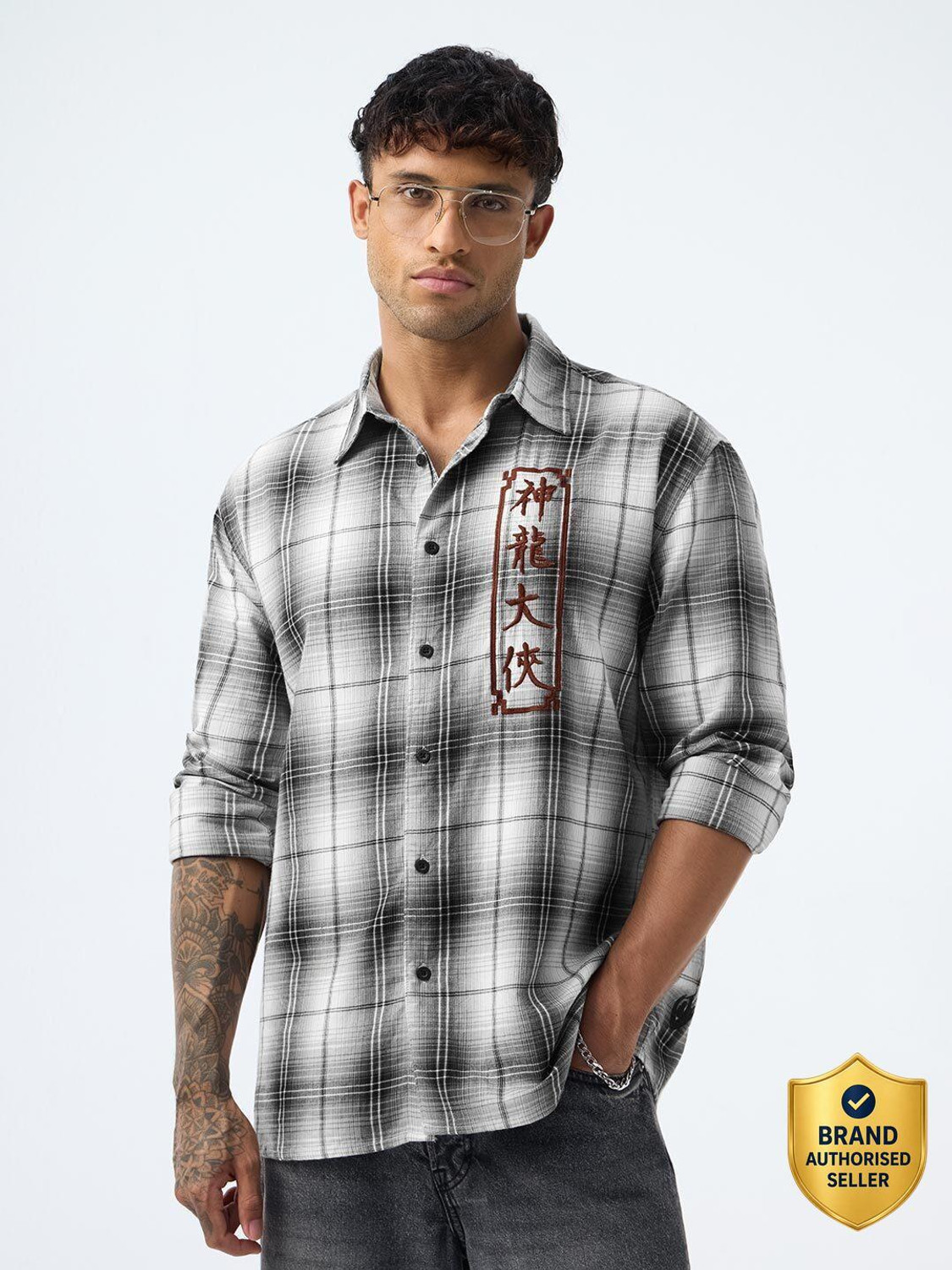 Image of The Souled Store Men Checkered Casual Grey Shirt