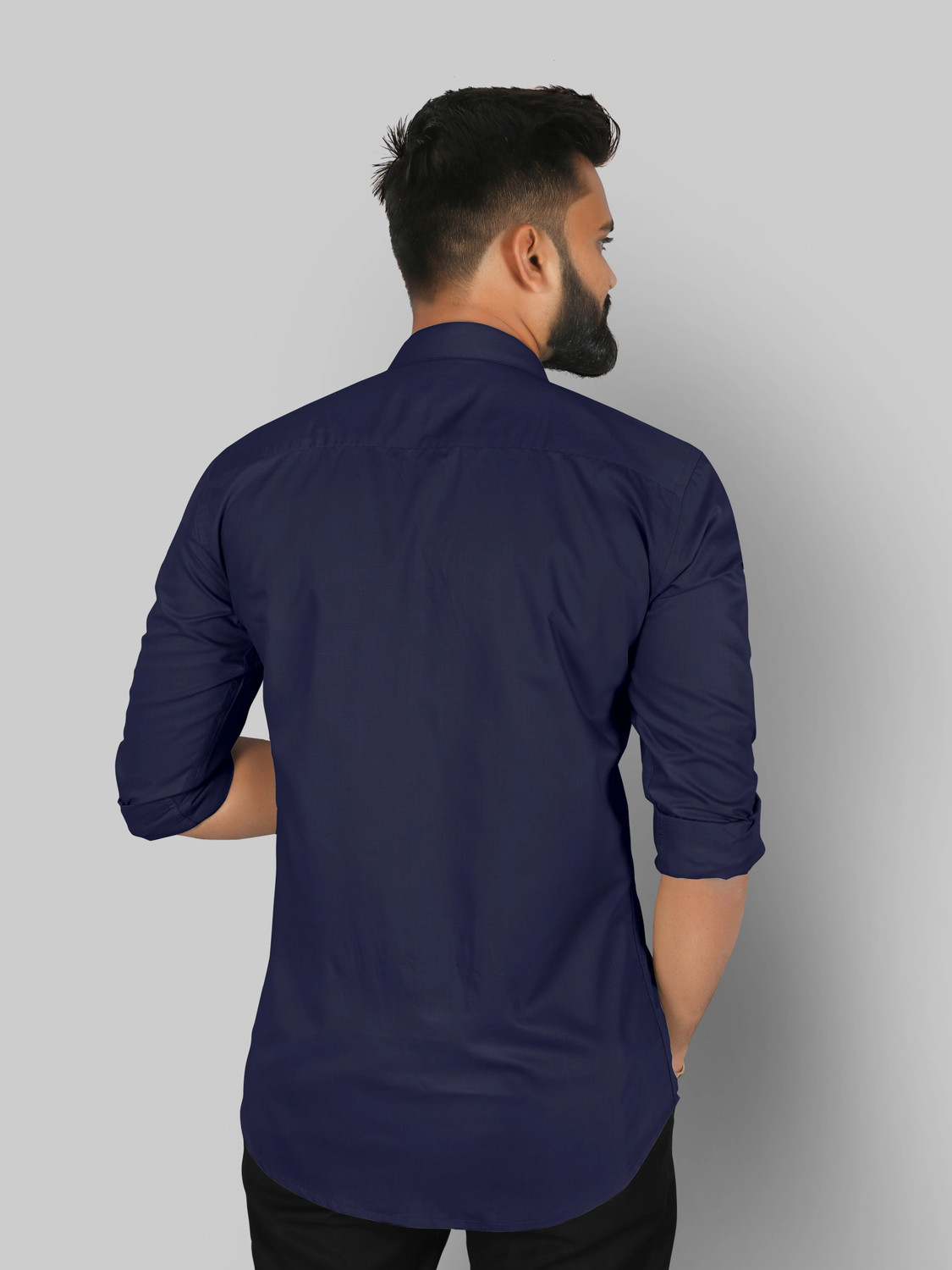 Image of FIBERMILL Men Solid Formal Dark Blue Shirt