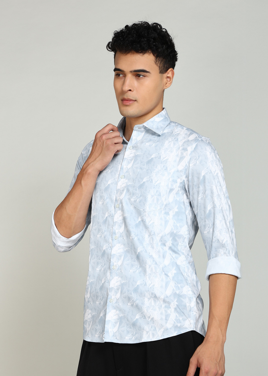 Image of INTEGRITI Men Printed Formal Blue Shirt