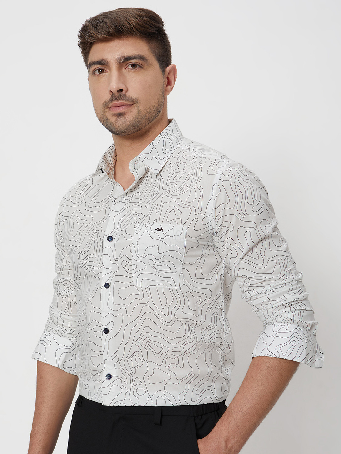 Image of MUFTI Men Printed Casual White, Black Shirt