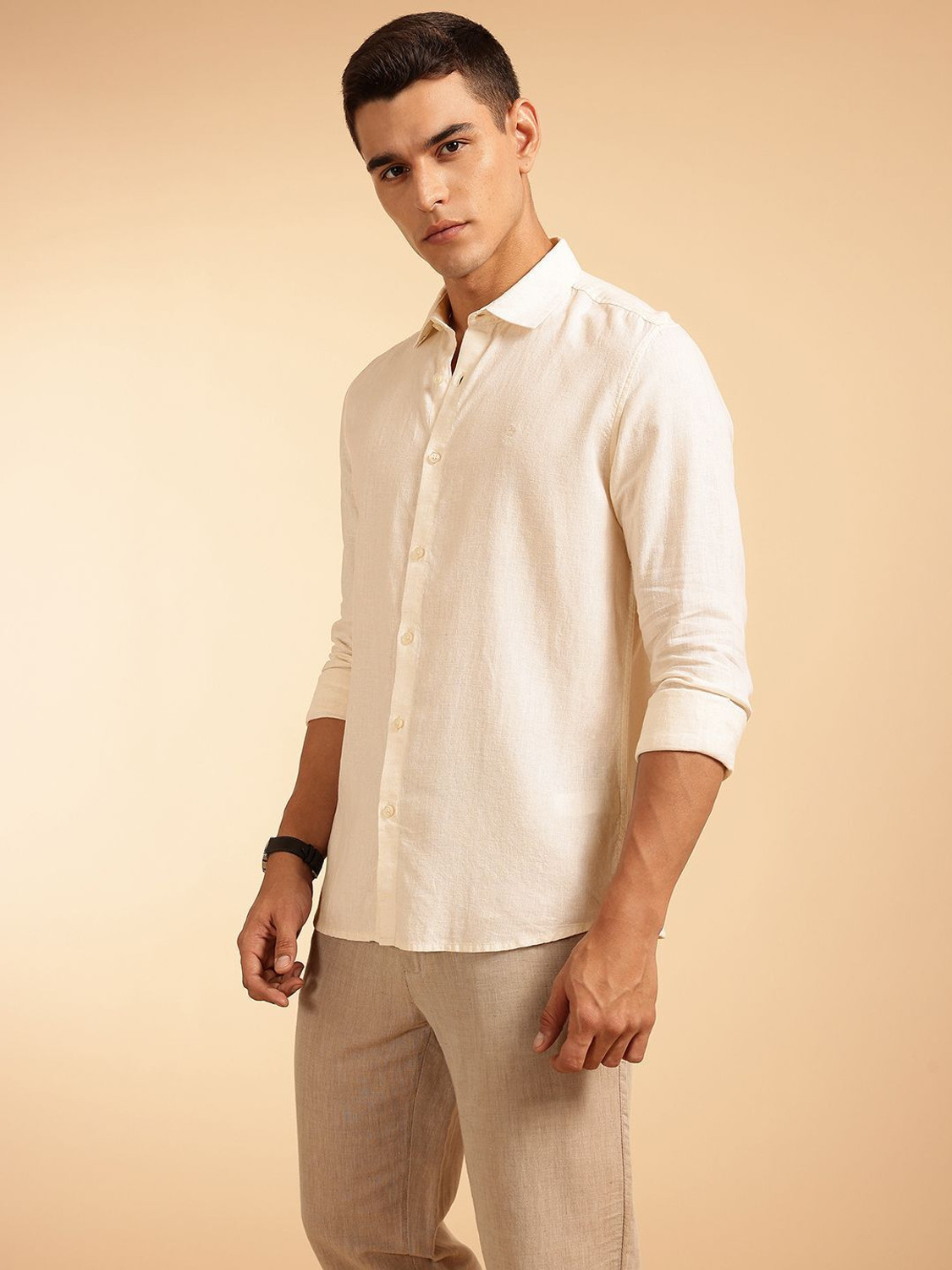 Image of French Connection Men Solid Casual Cream Shirt