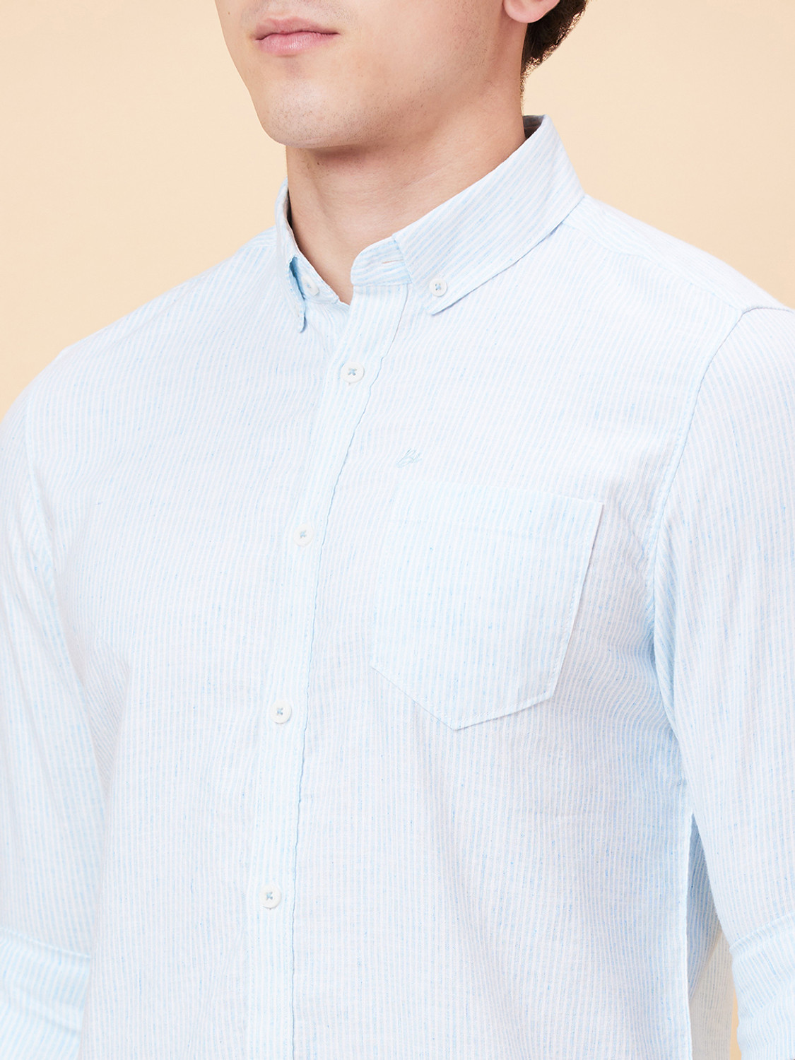 Image of BEING HUMAN Men Striped Casual Light Blue Shirt