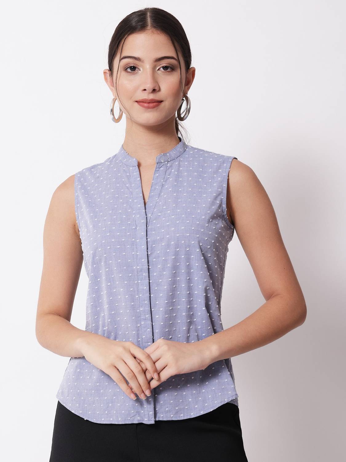 CHARMGAL Women Printed Casual Blue Shirt