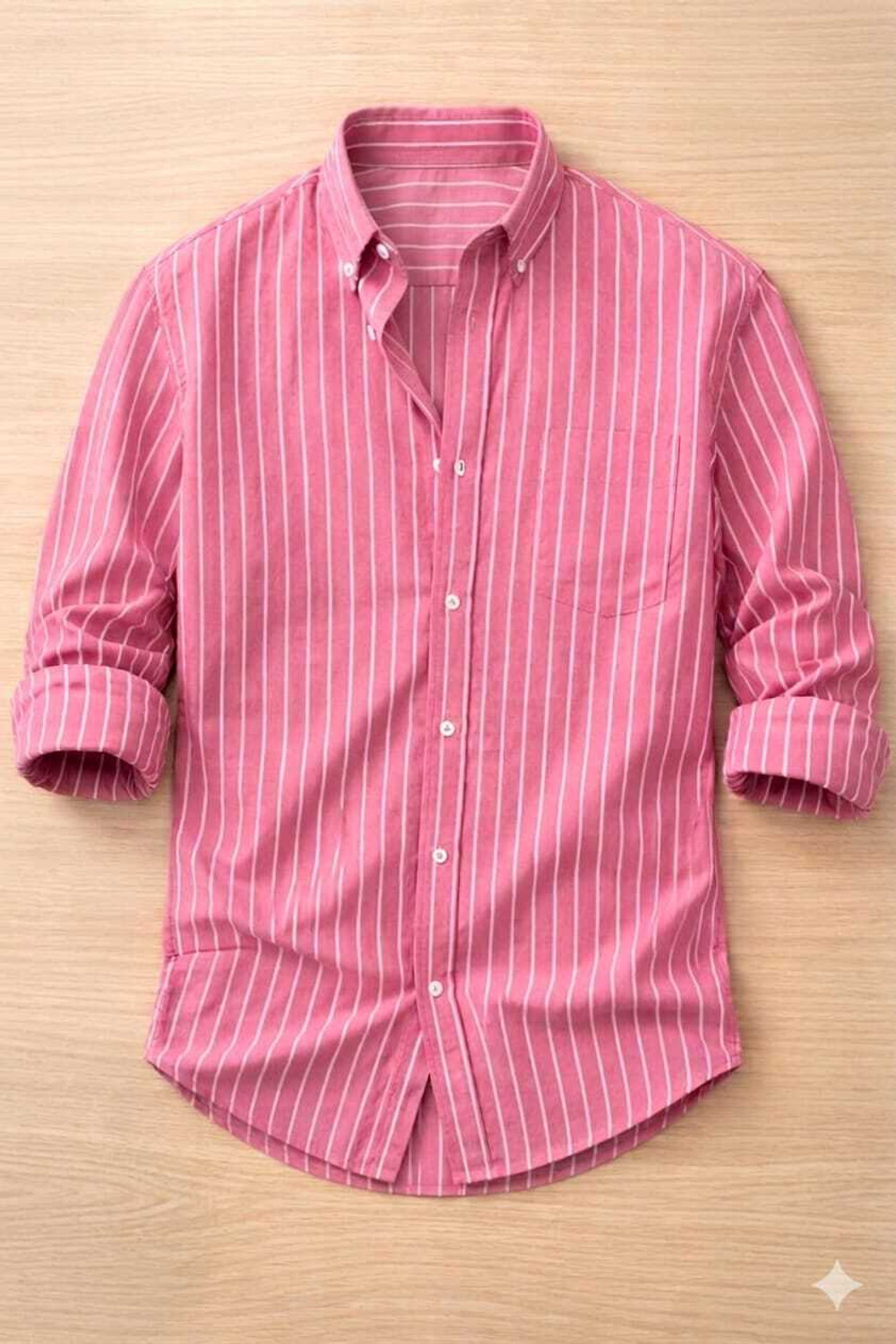 Image of Jenixstore Men Striped Casual Pink Shirt