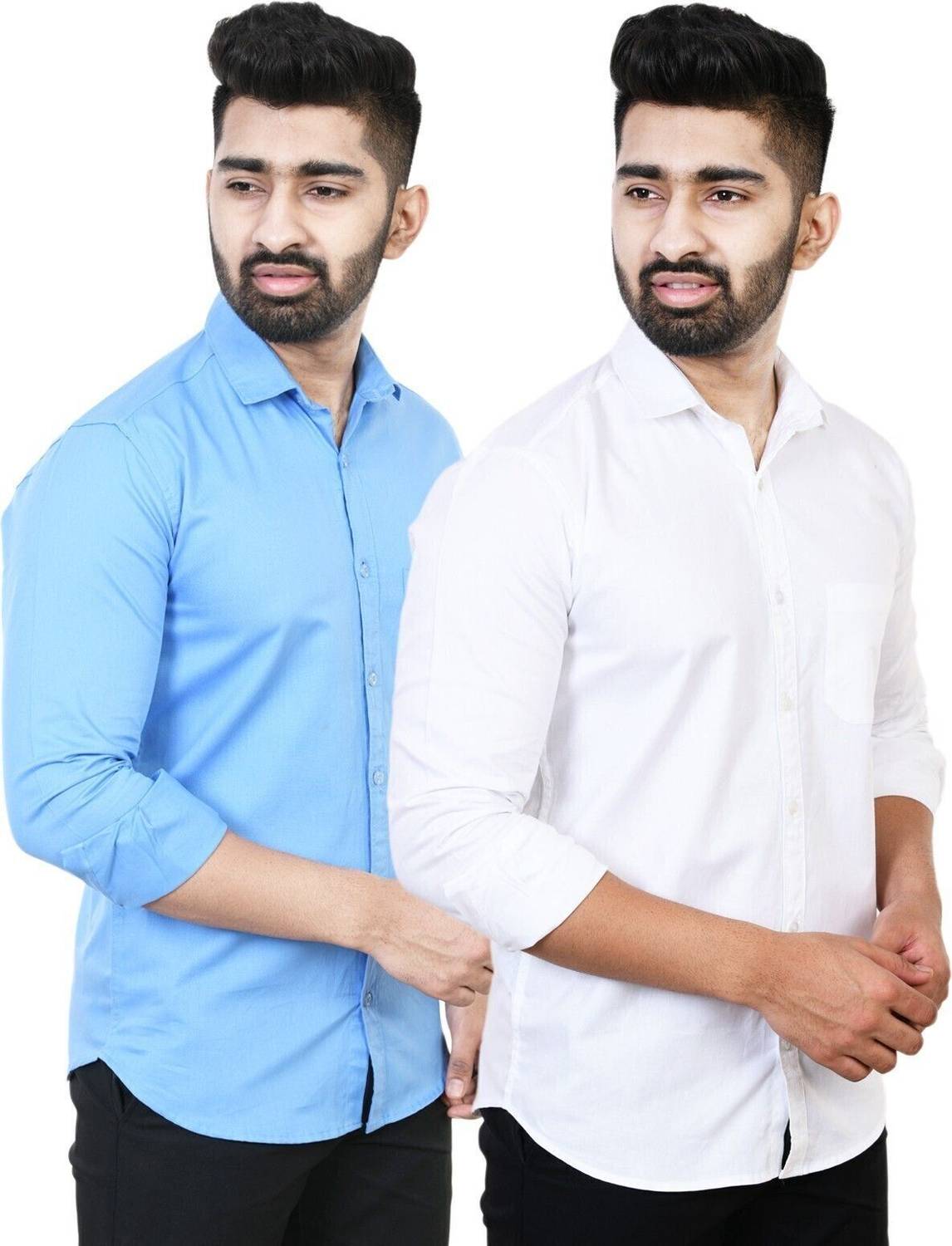 Feel high Men Regular Fit Solid Casual Shirt (Pack of 2)