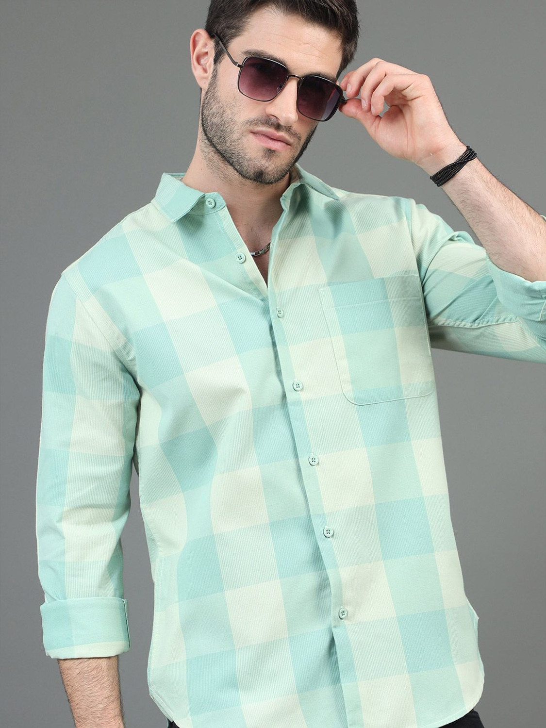 Image of HERE&NOW Men Checkered Casual Blue Shirt