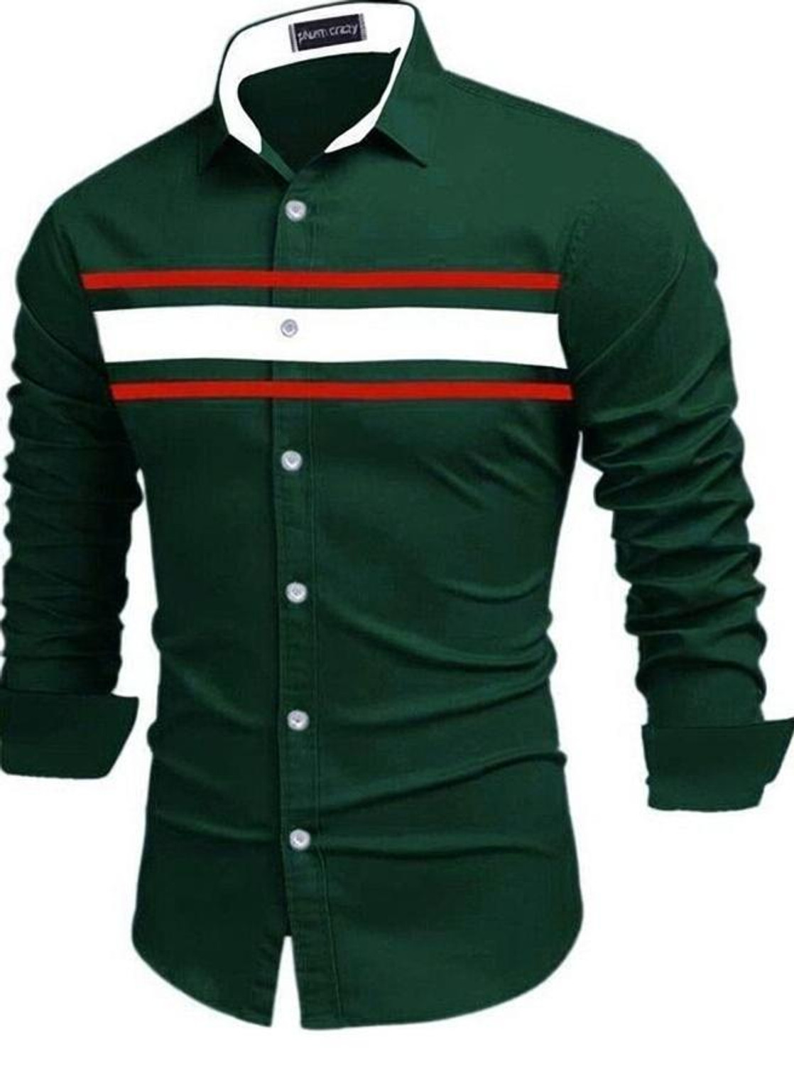 Image of Plum Crazy Men Color Block Casual Dark Green, White, Red Shirt