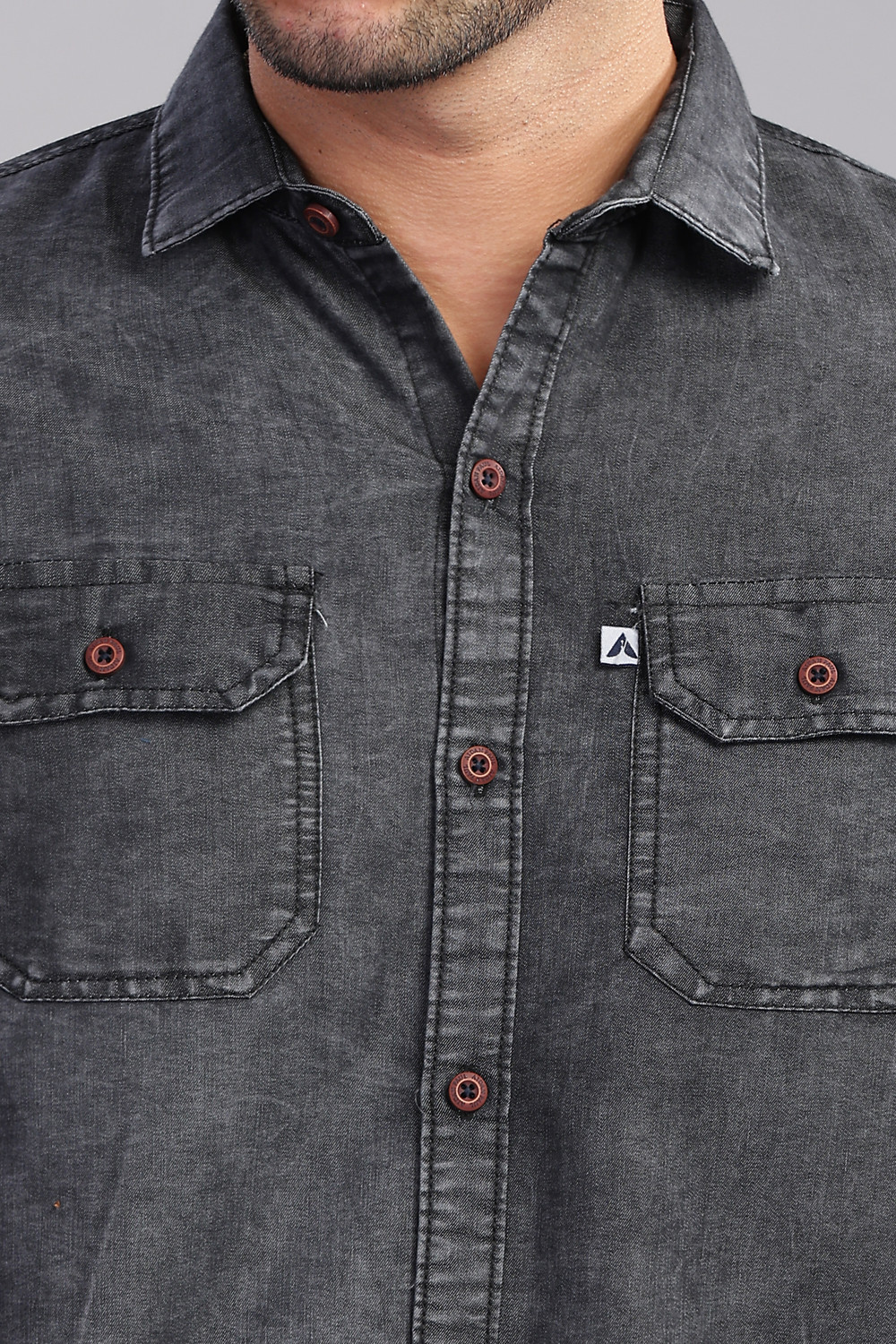 Image of AIDAN PAUL Men Washed Casual Grey Shirt