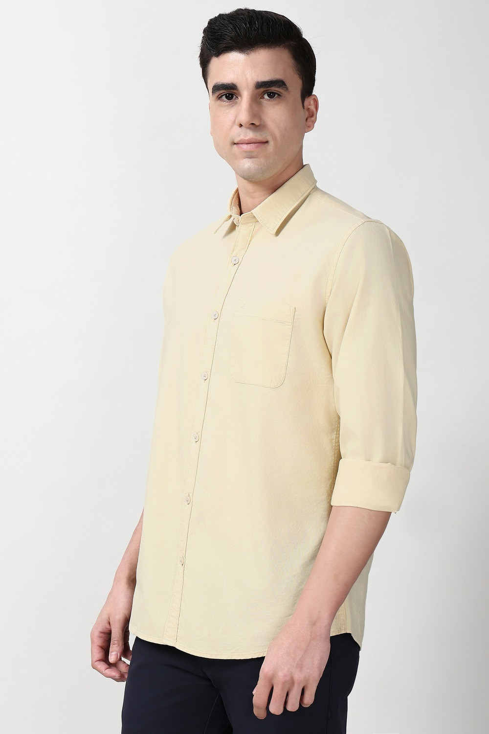 Image of PETER ENGLAND Men Solid Casual Beige Shirt