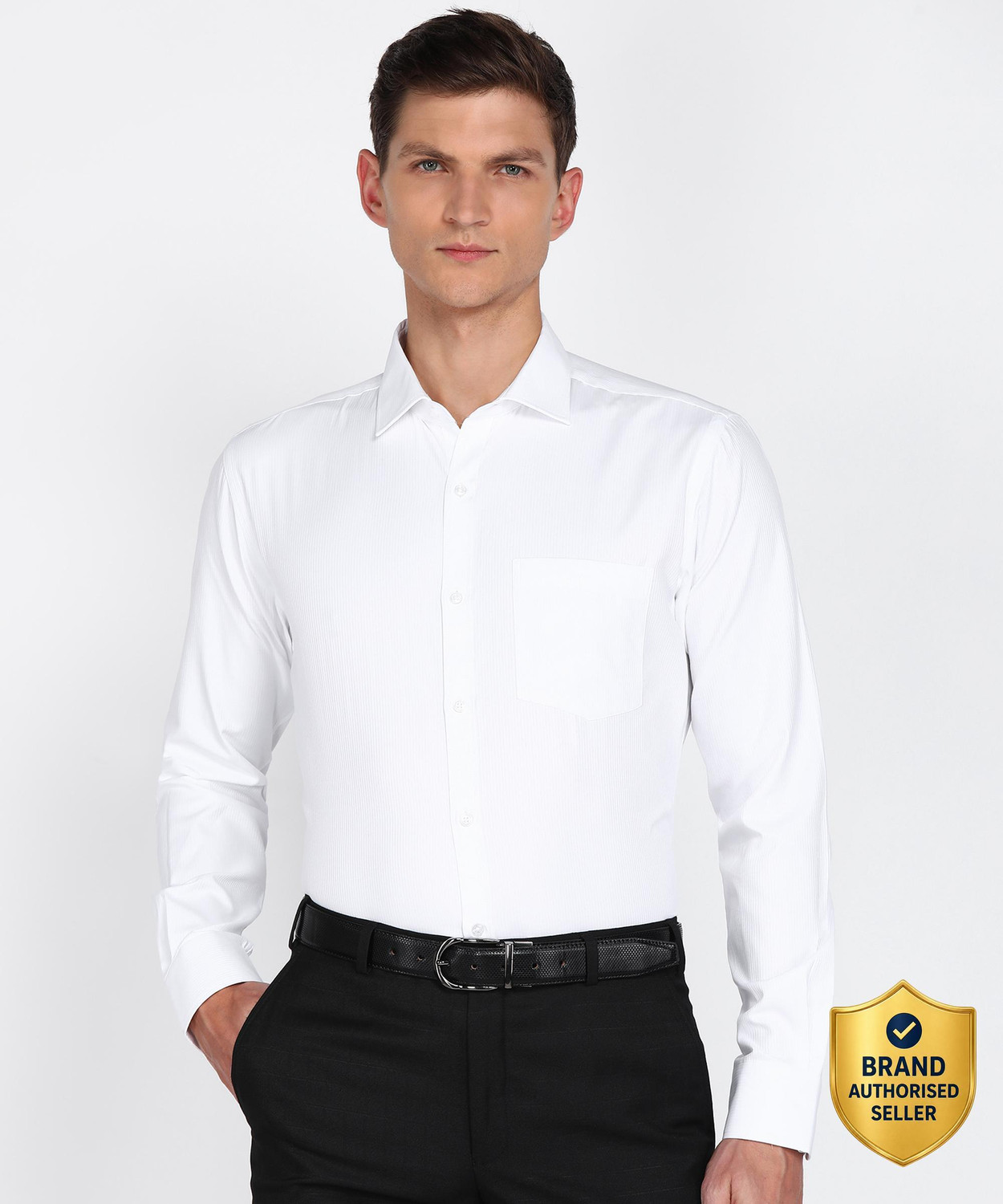 Image of PARK AVENUE Men Solid Formal White Shirt