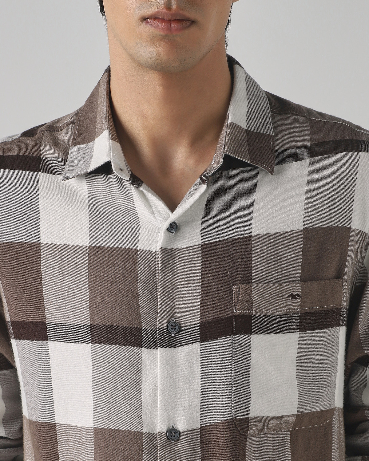 Image of MUFTI Men Checkered Casual Brown Shirt