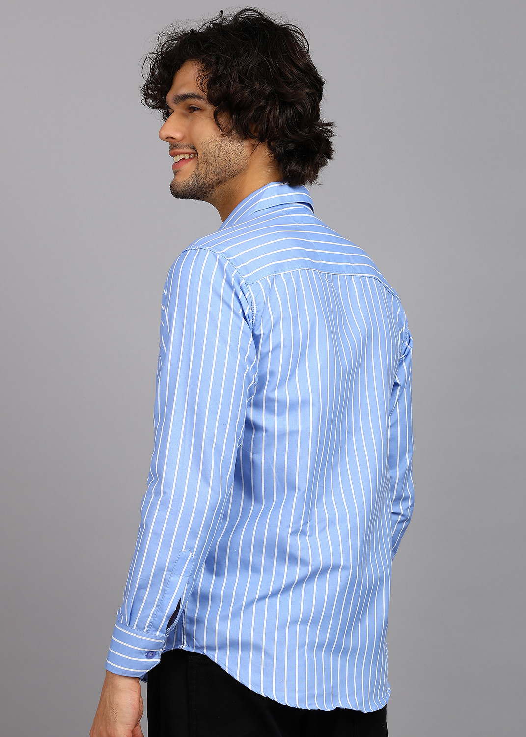 Image of RODEIZ Men Striped Casual Blue Shirt