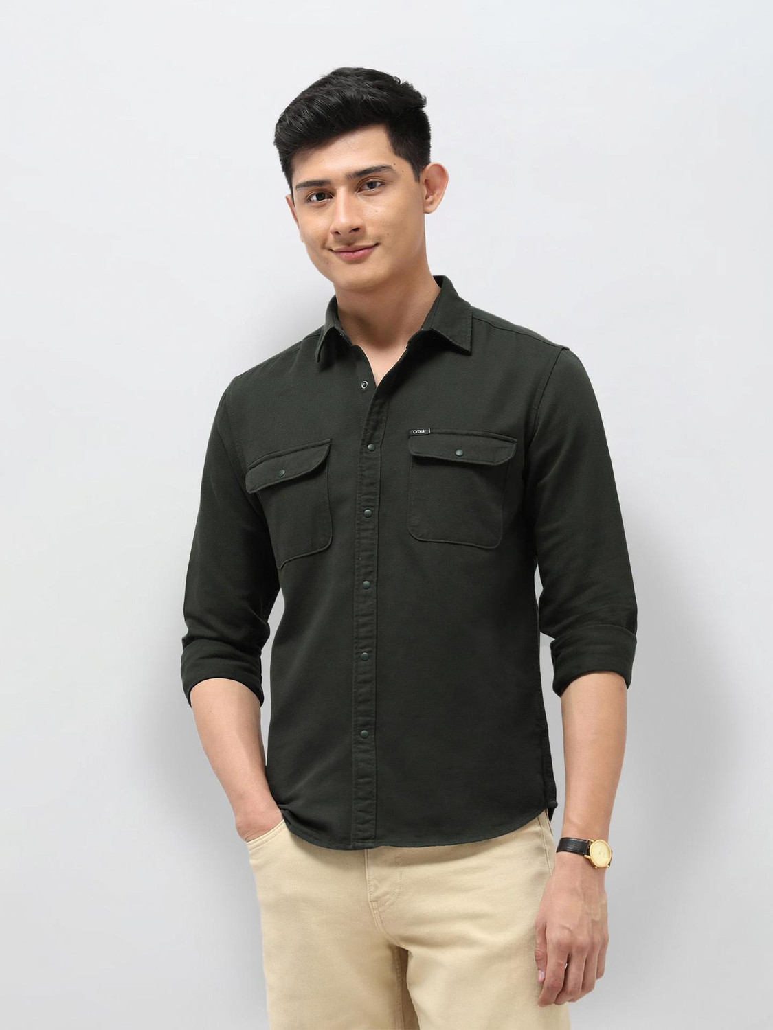 Image of U.S. Polo Assn. Denim Co. Men Solid Casual Green Shirt