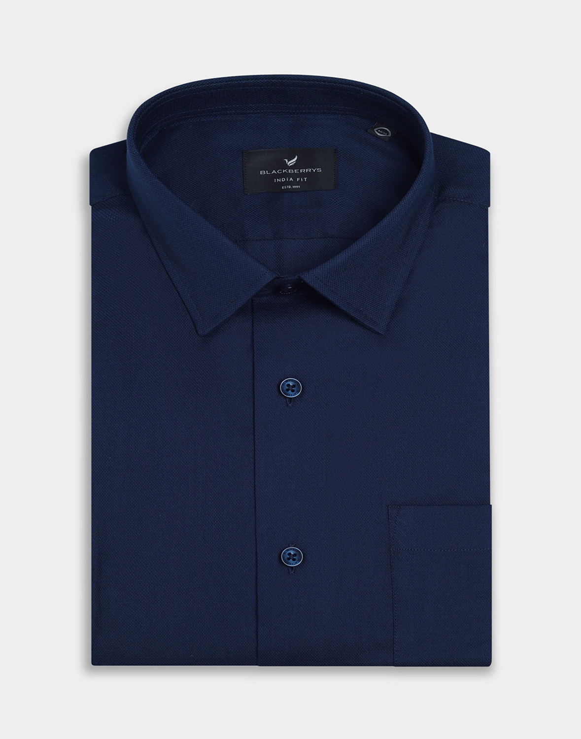 Image of Blackberrys Men Self Design Formal Blue Shirt