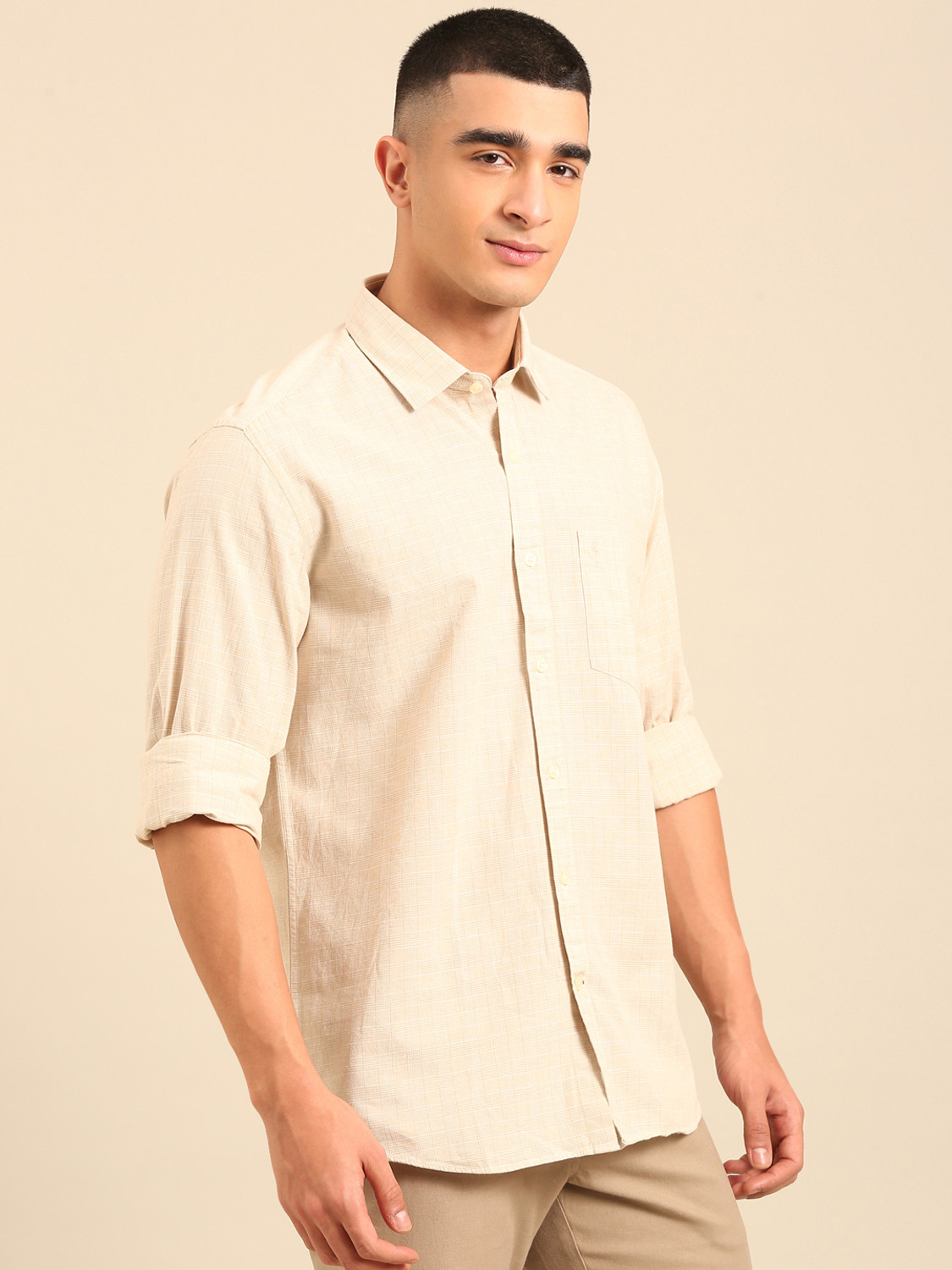 Image of CAVALLO BY LINEN CLUB Men Checkered Casual Brown Shirt
