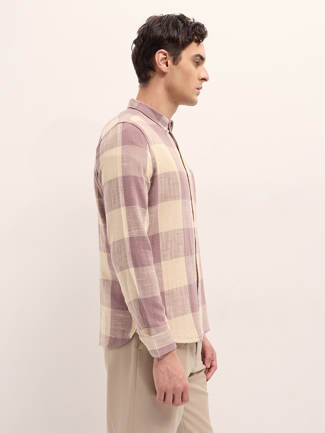 Image of THE BEAR HOUSE Men Checkered Casual Pink Shirt