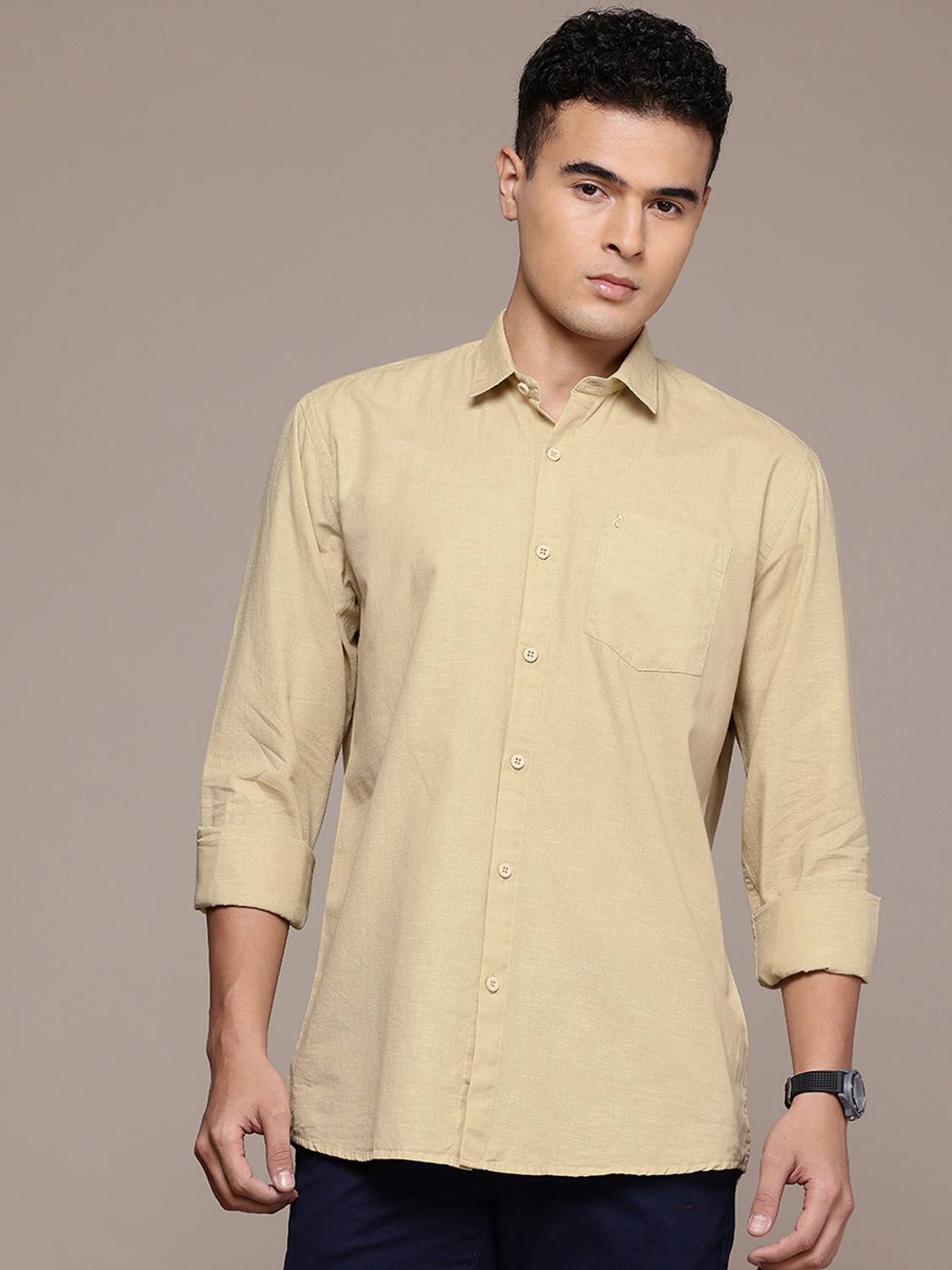 Blue Squad Men Solid Casual Cream Shirt - Image 3