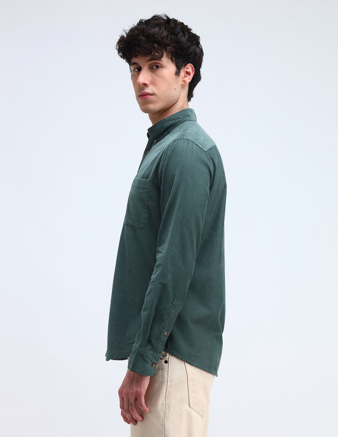 Image of FLYING MACHINE Men Solid Casual Blue Shirt
