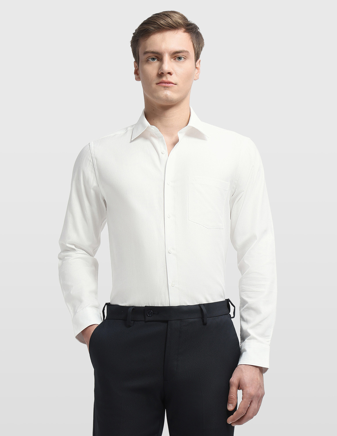 Image of ARROW Men Self Design Formal White Shirt