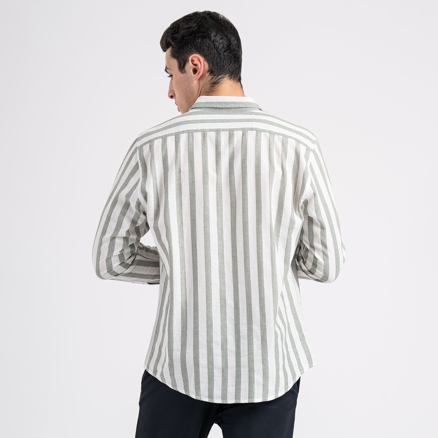 Image of RED TAPE Men Striped Casual Green Shirt