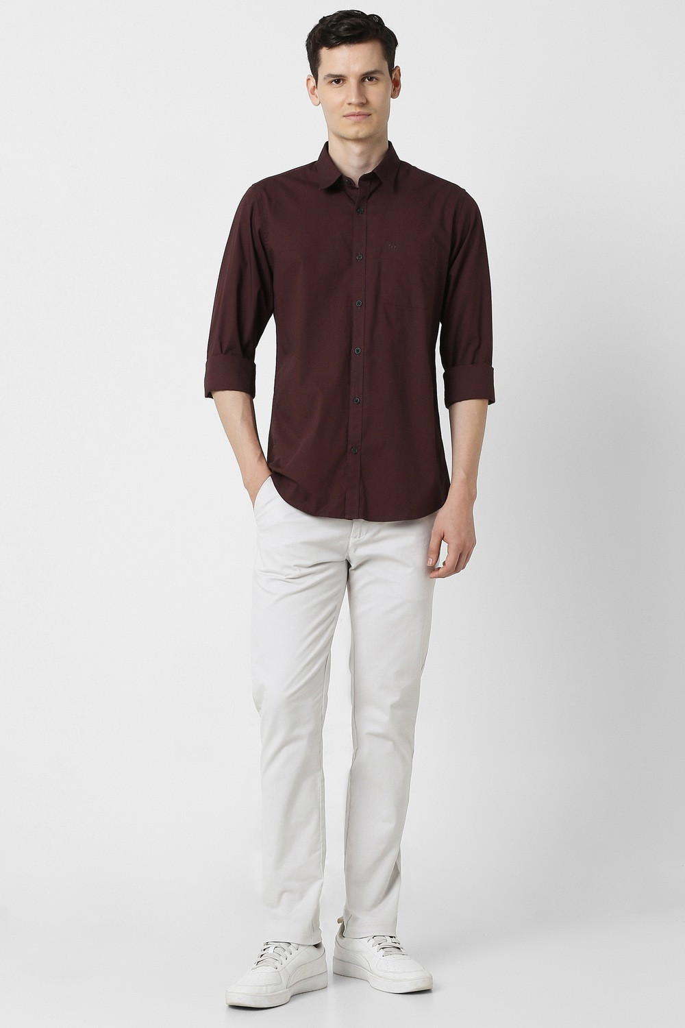 Image of PETER ENGLAND Men Solid Casual Maroon Shirt