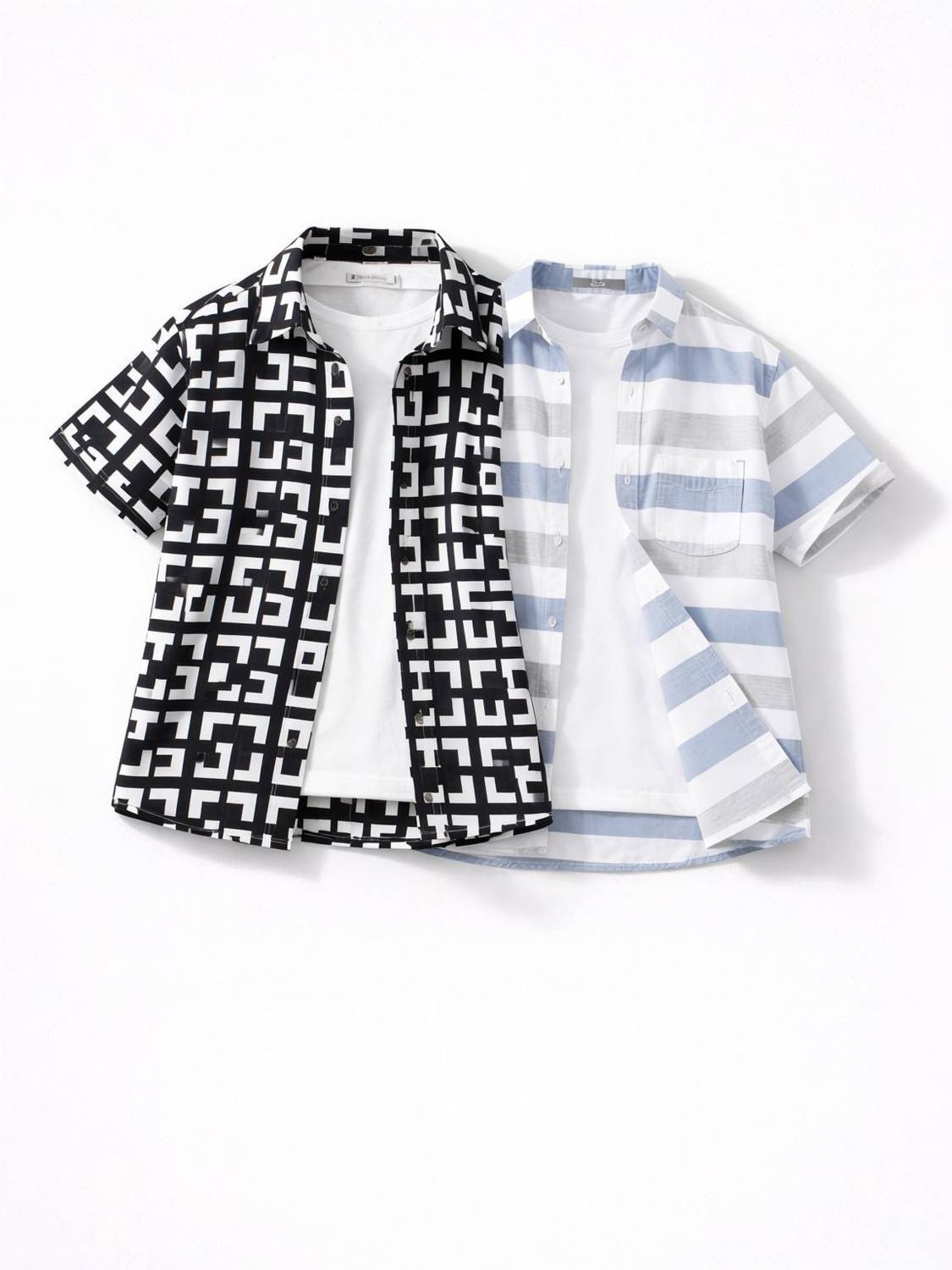 ANVARI Boys Printed, Striped Casual Black, White, Multicolor Shirt