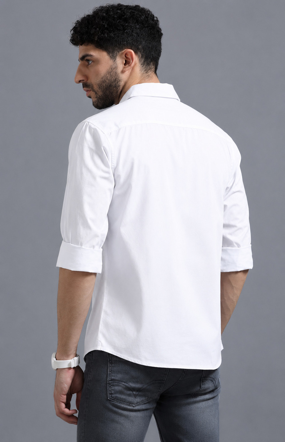 Image of VAIDDO Men Solid Casual White Shirt