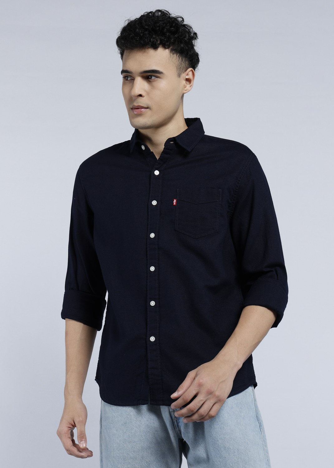 Image of LEVI'S Men Solid Casual Dark Blue Shirt