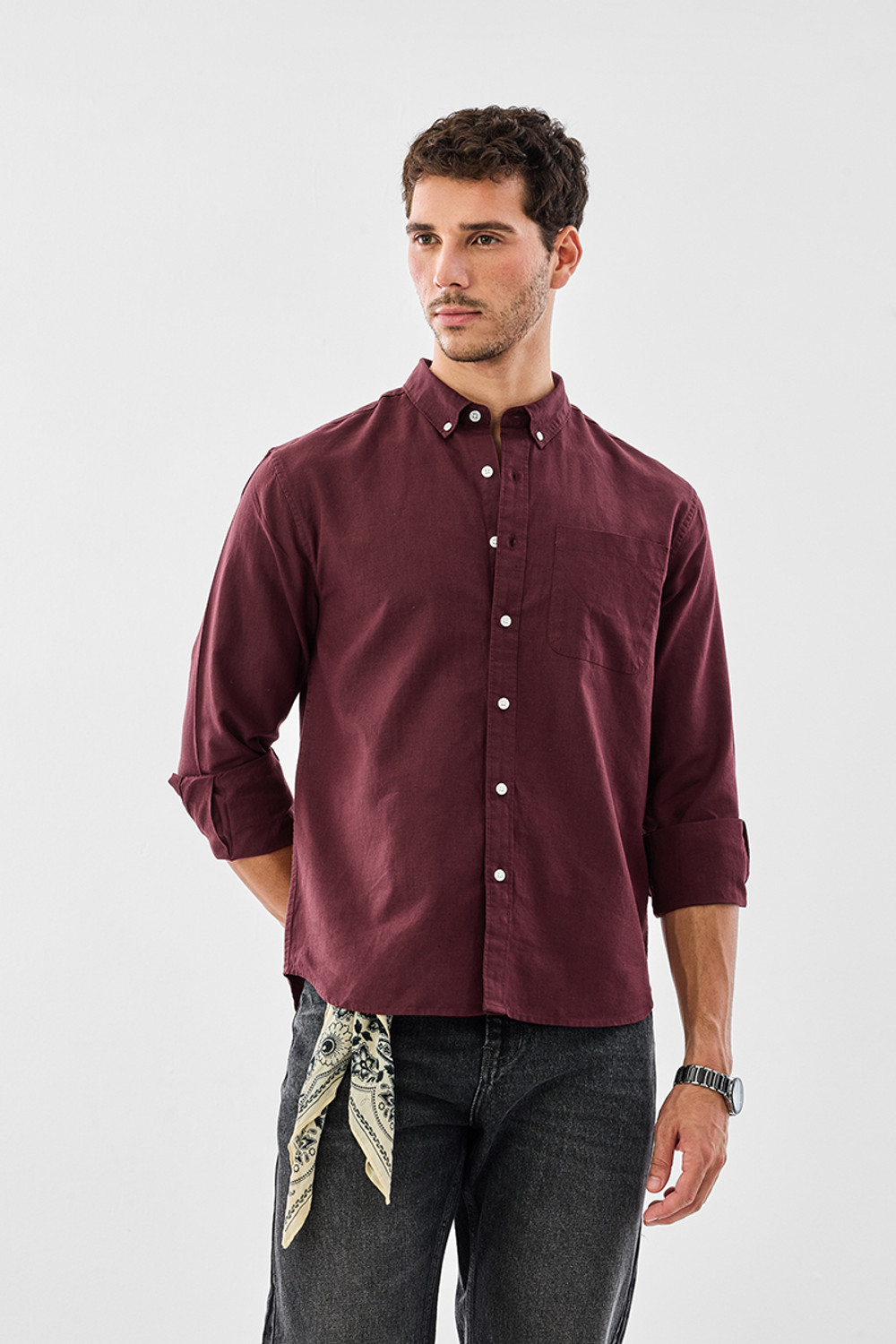 Image of Snitch Men Solid Casual Maroon Shirt