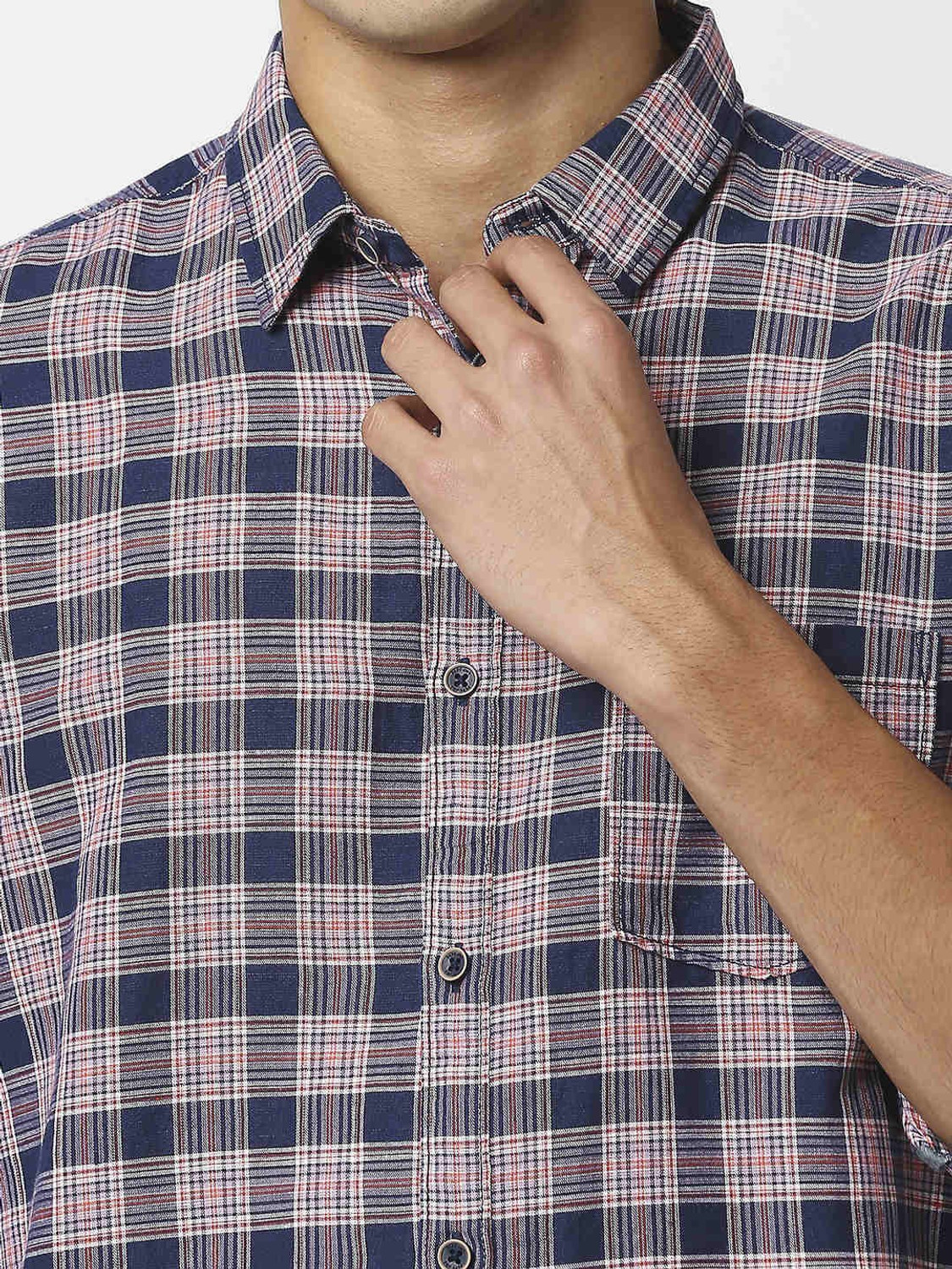 Image of Pepe Jeans Men Checkered Casual Blue Shirt