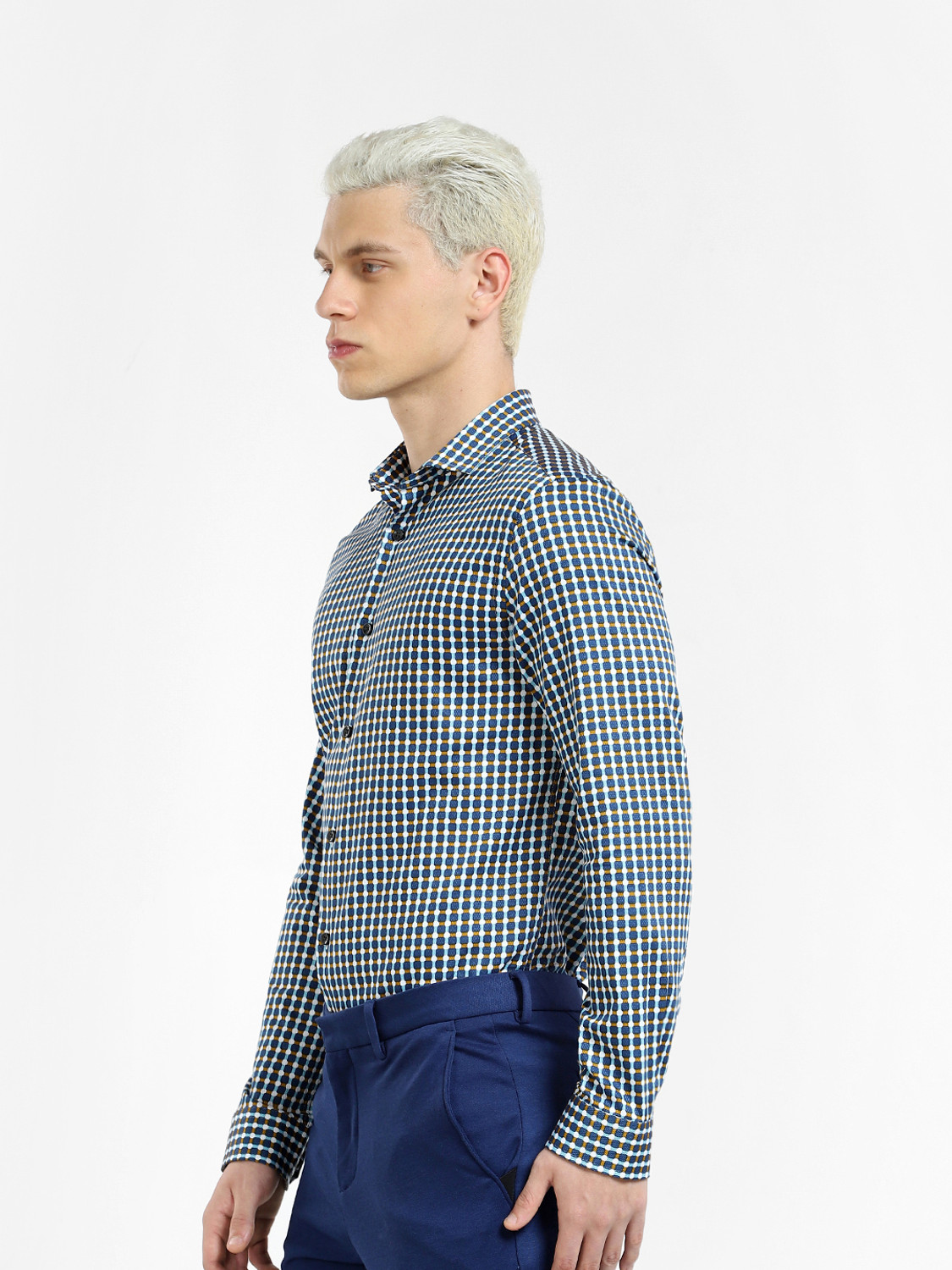 Image of JACK & JONES Men Checkered Casual Blue Shirt