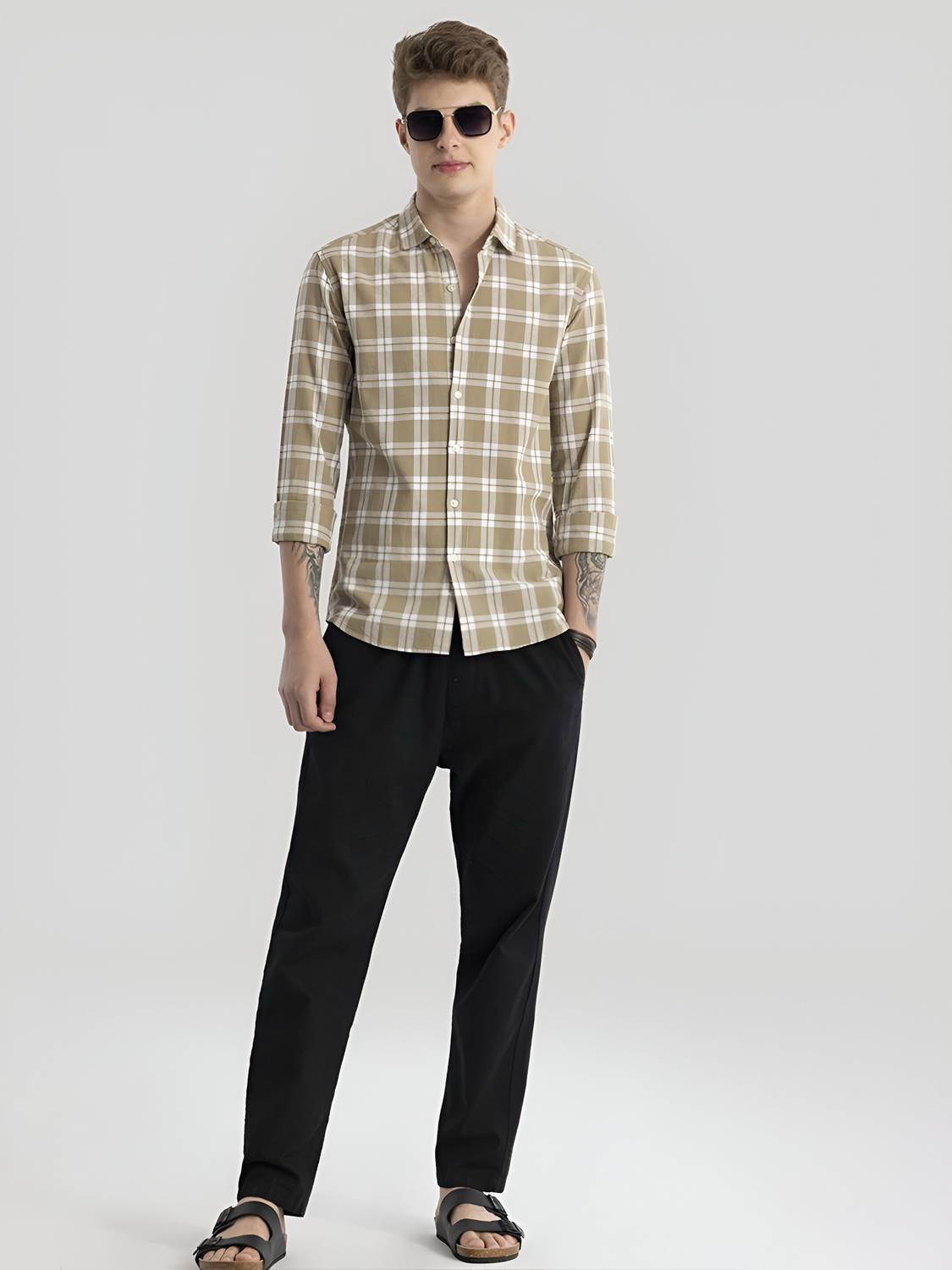 RODEIZ Men Striped Casual Beige Shirt - Image 5