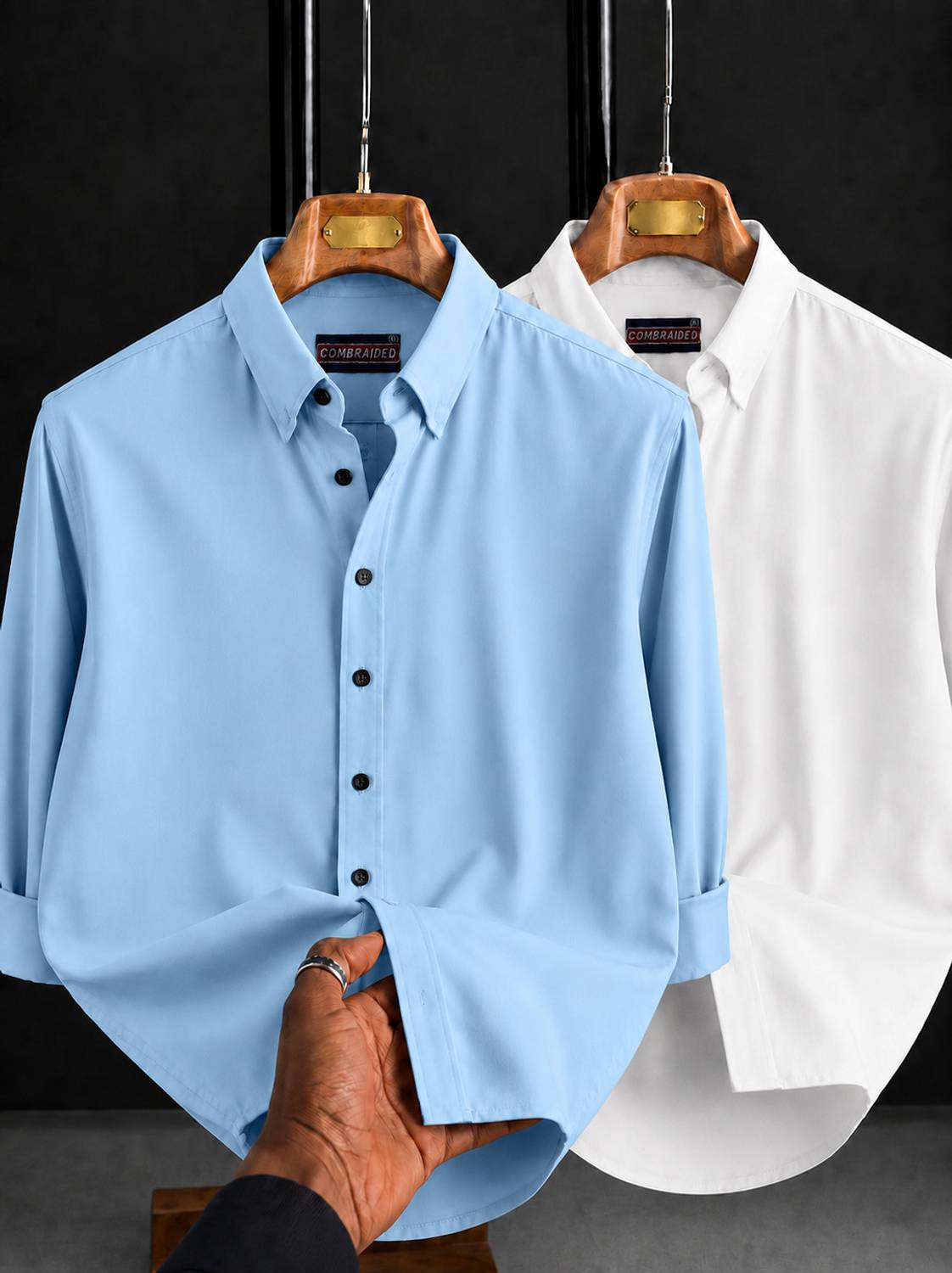 COMBRAIDED Men Blue, White Casual Shirt - Image 1