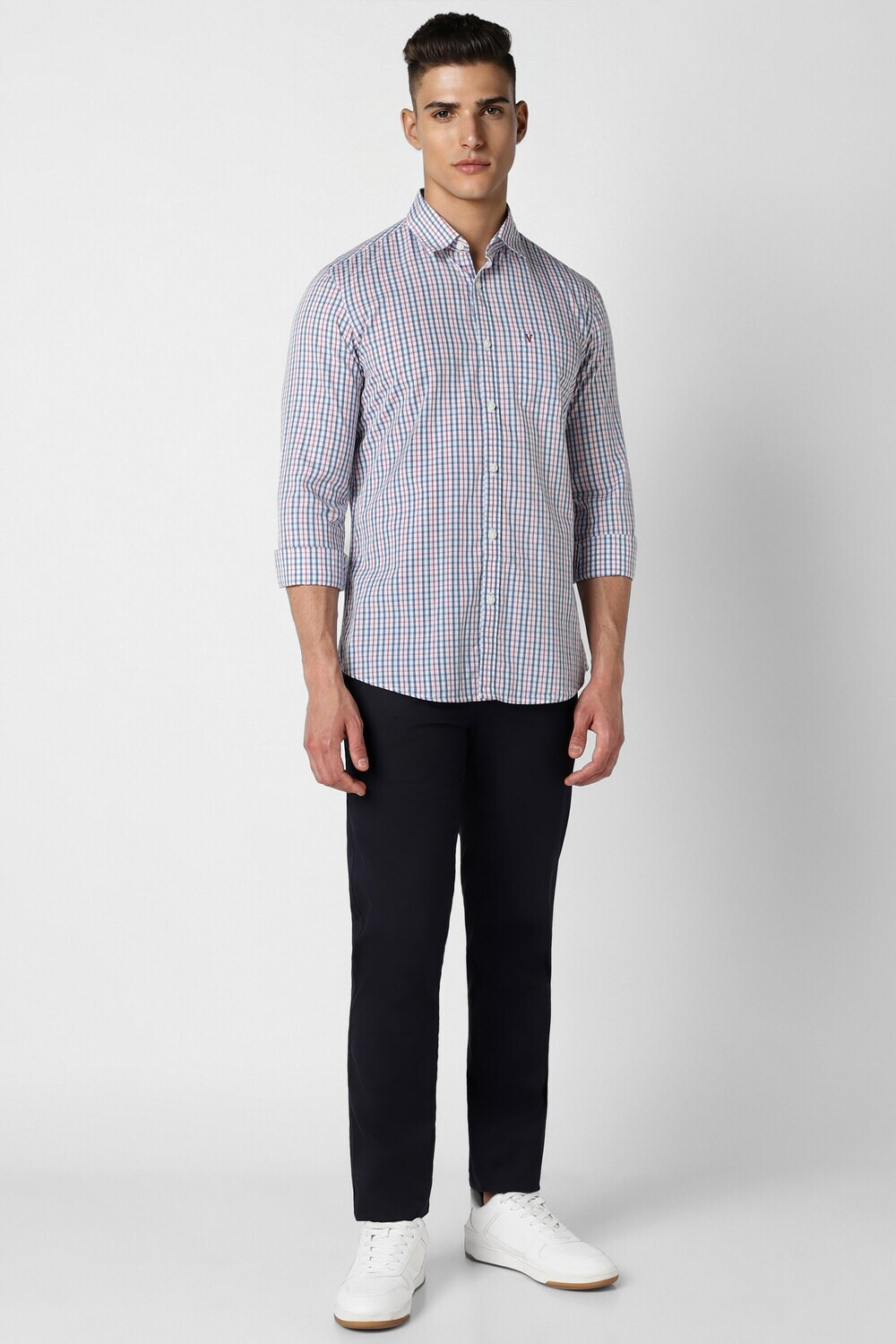 Image of VAN HEUSEN Men Checkered Casual Blue Shirt