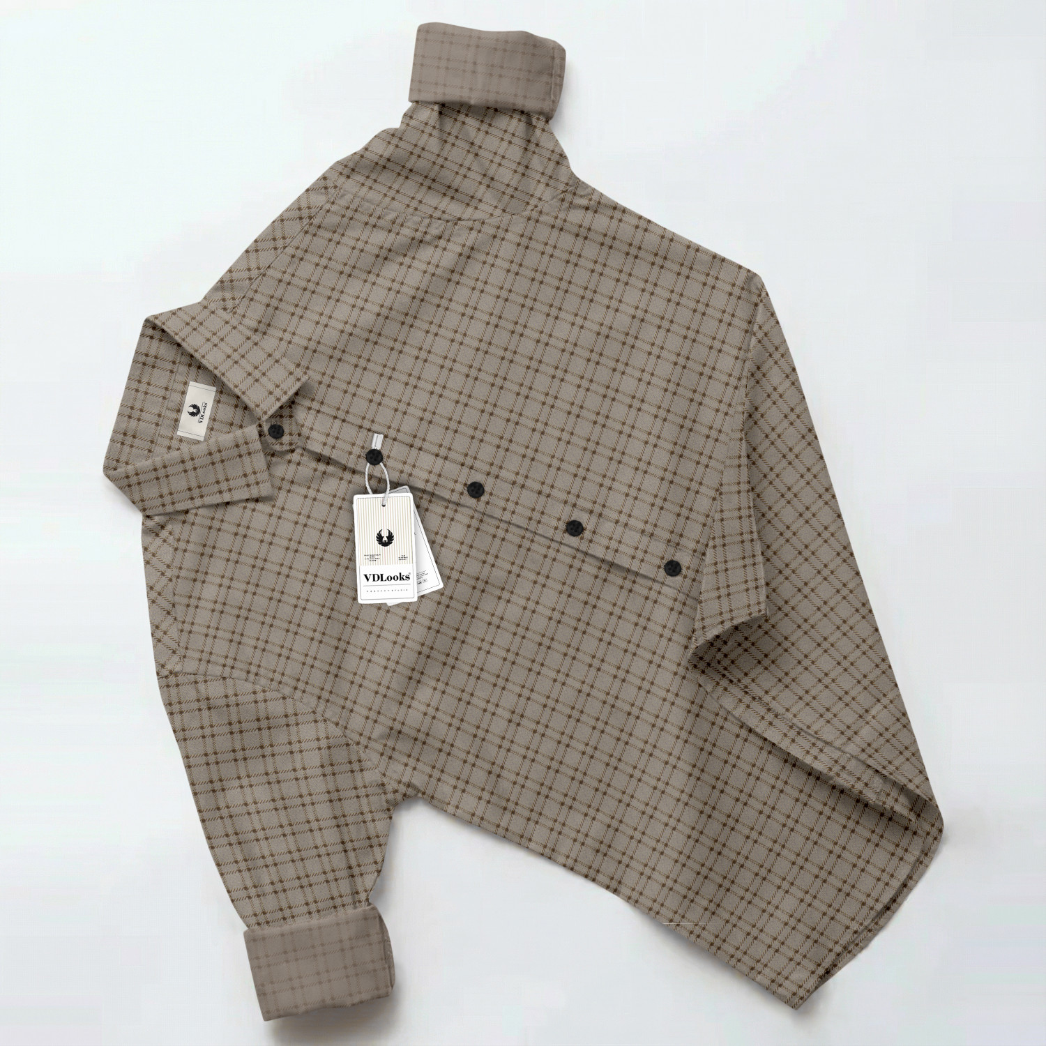 Image of VD Looks Men Checkered Casual Brown Shirt