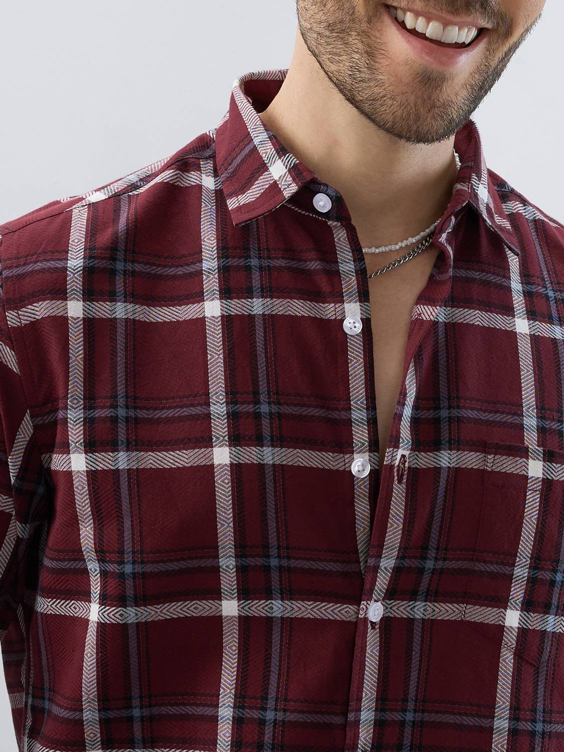VASTRADO Men Checkered Casual Maroon Shirt - Image 1