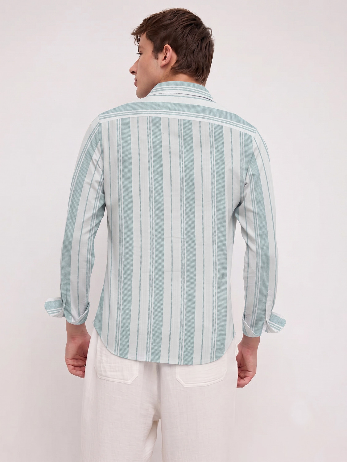 Image of S-LINE Men Striped Casual Green Shirt