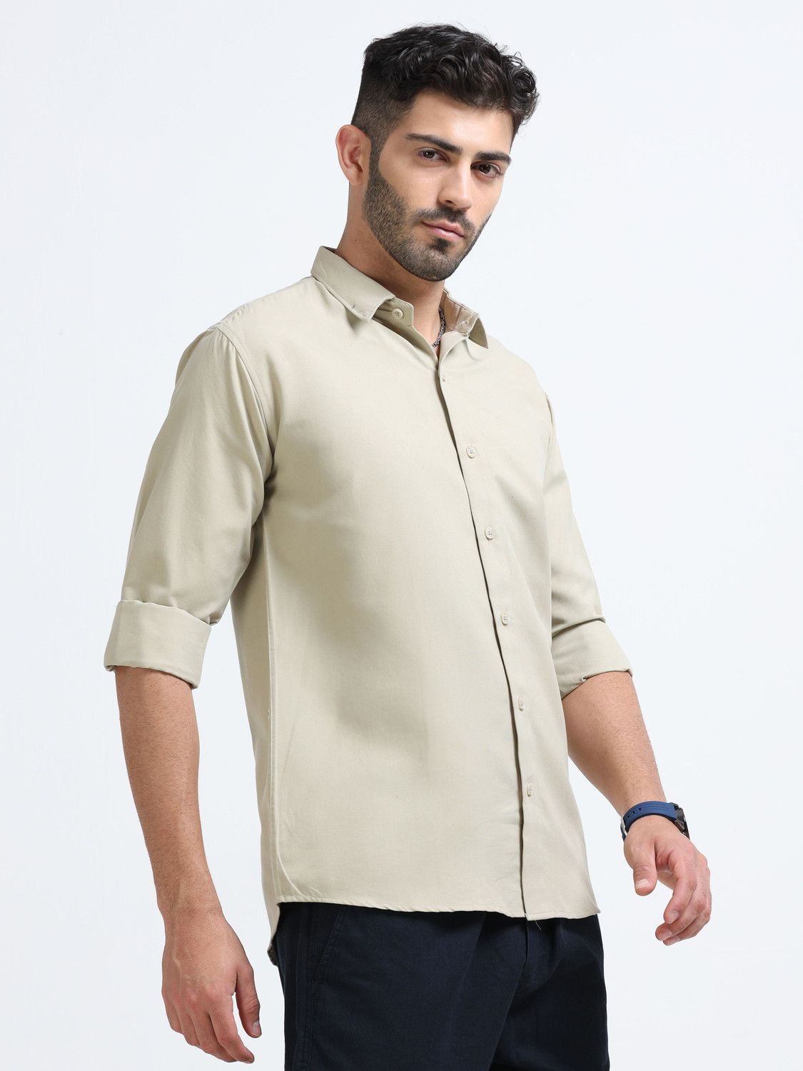 Image of WHISQ Men Solid Casual Cream Shirt