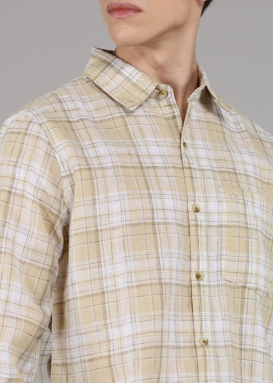 Image of WROGN Men Checkered Casual Beige Shirt