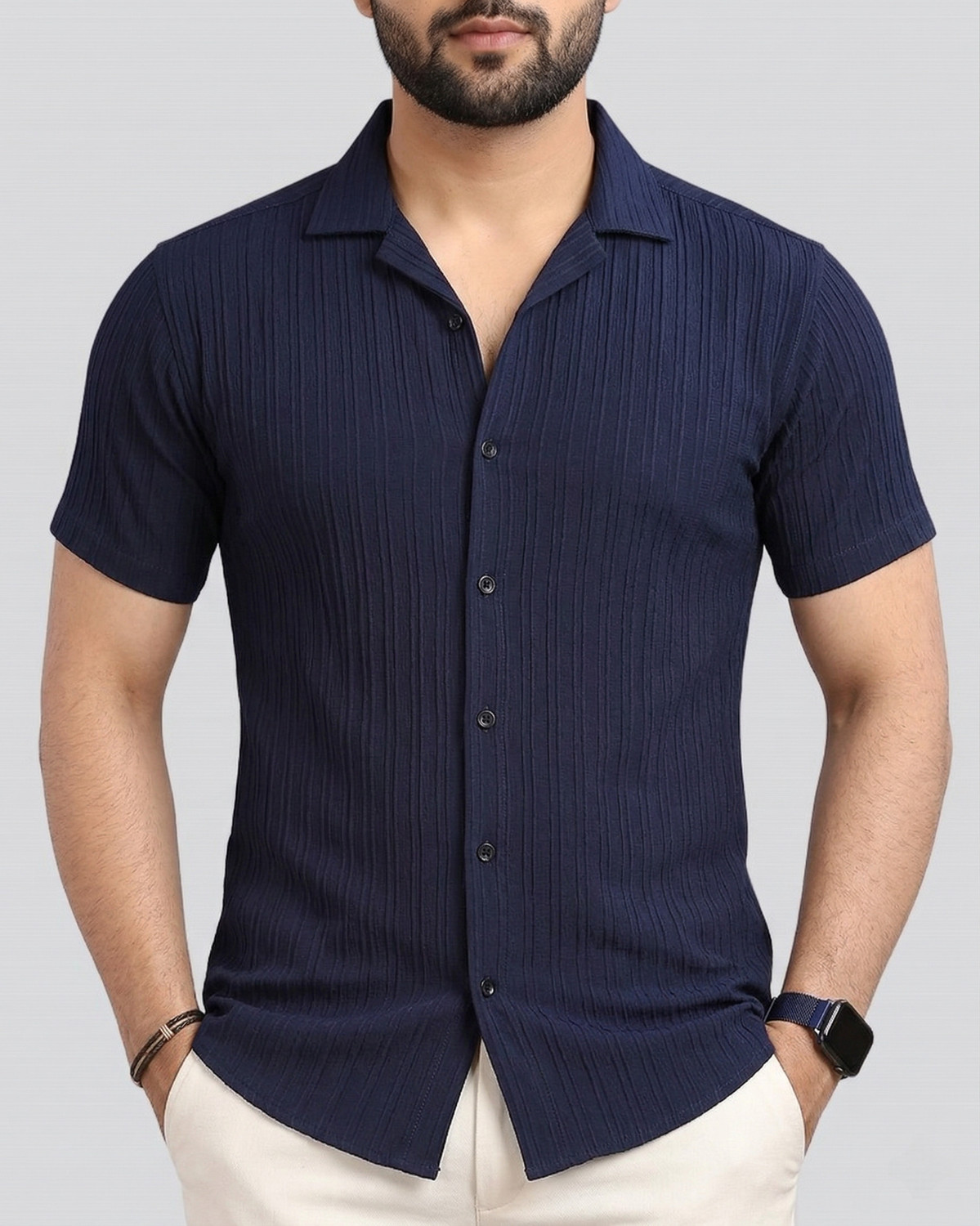 Image of YAMOLISH ENTERPRISE Men Solid Casual Blue Shirt