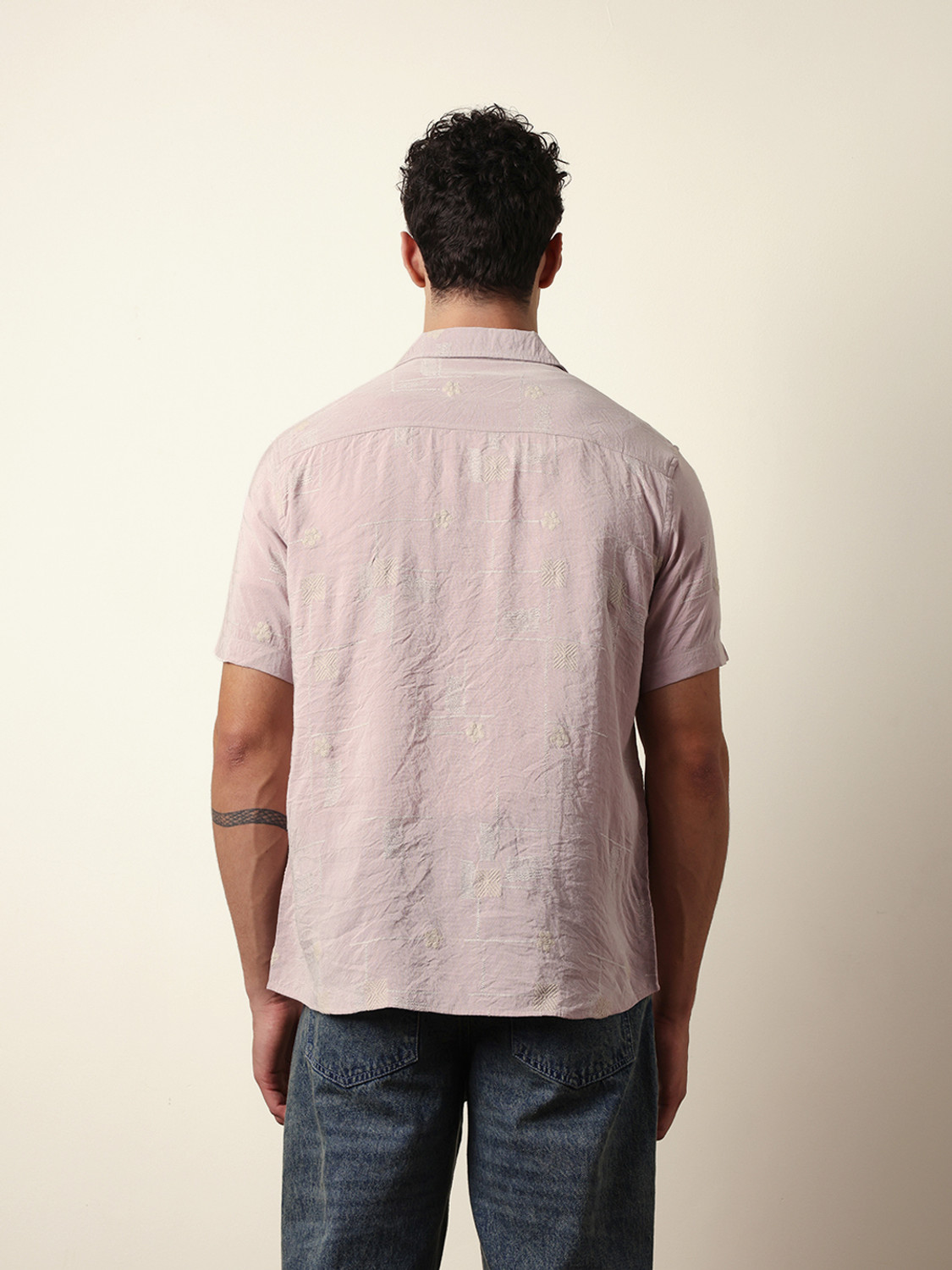 Image of THE BEAR HOUSE Men Self Design Casual Pink Shirt