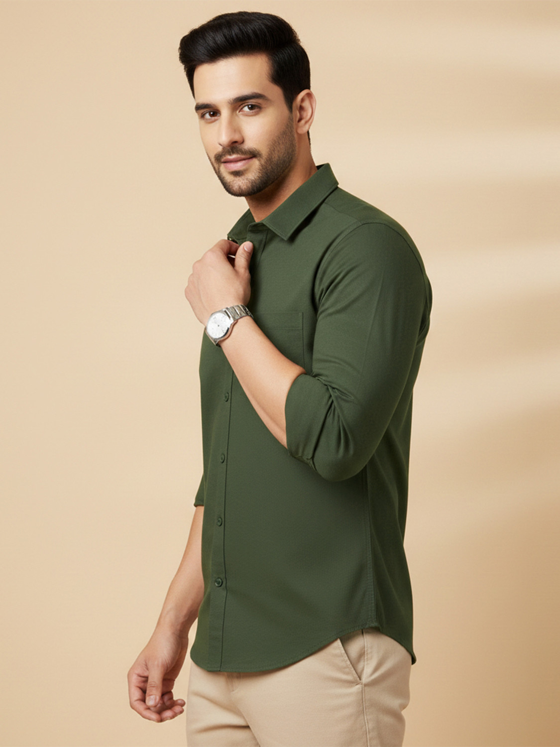 Image of METRONAUT Men Solid Casual Green Shirt